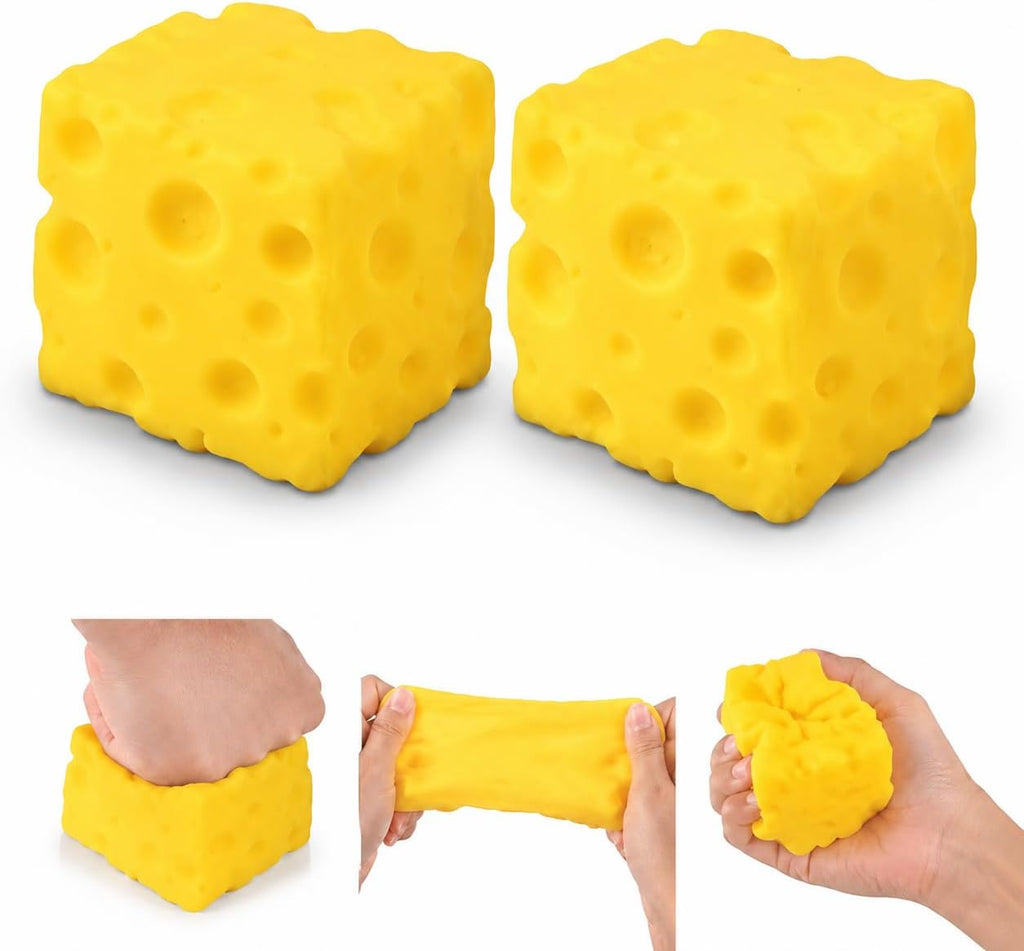 2Pcs Cheese Squishy Toy, Slow Rising Squishy Toys, Cheese Stress Ball, Slow Rise Squishies, Squeeze Cheese Squishy Skin, Suitable for Adults and Children Food Cheese Squishy (Yellow)