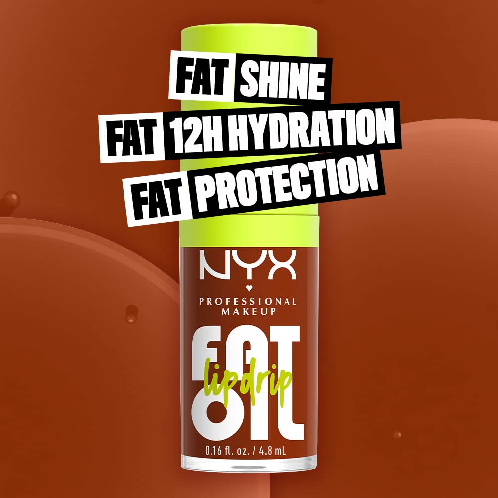 NYX PROFESSIONAL MAKEUP Fat Oil Lip Drip, Moisturizing Lip Oil Gloss, Vegan Tinted Formula, Up to 12 HR Hydration - Follow Back (Shimmering Warm Nude)