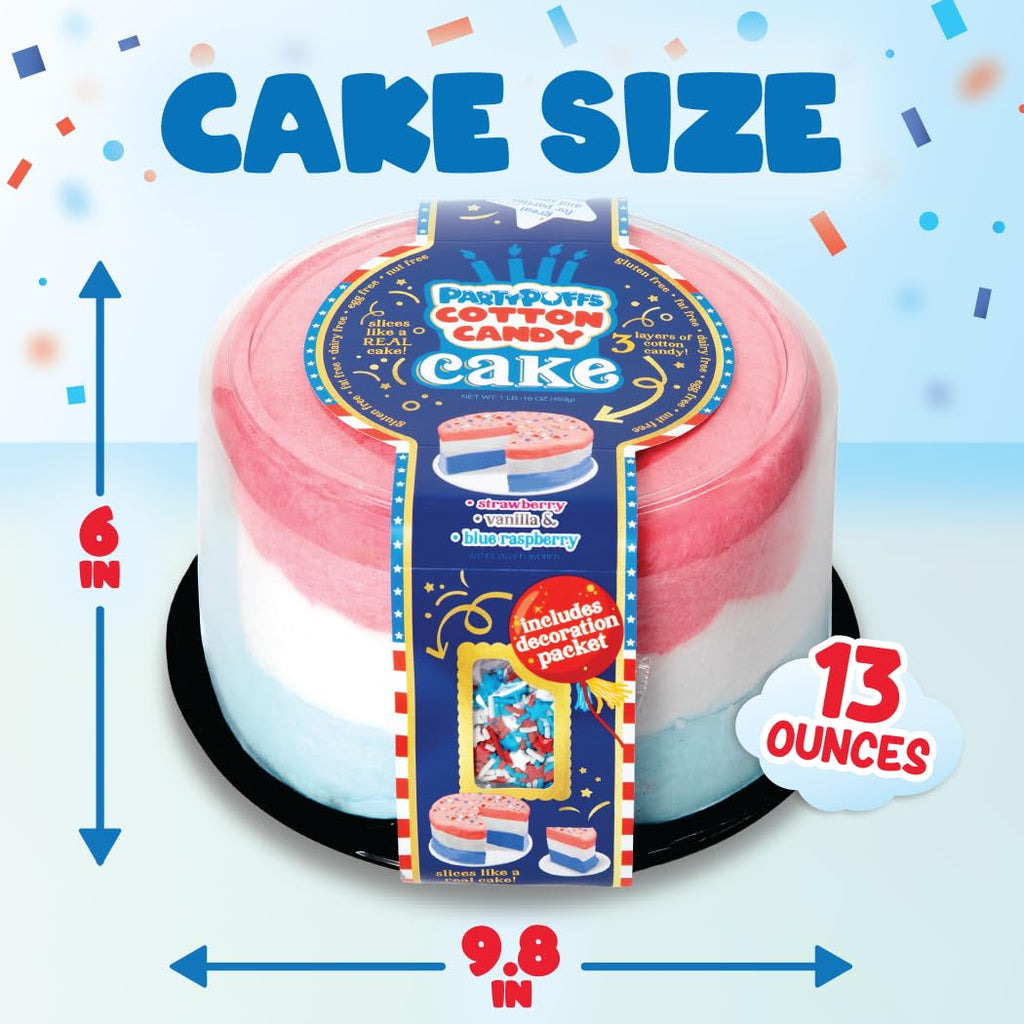 PartyPuffs 4oz Sliceable Cotton Candy Cake Tub – Strawberry Apple Blue Raspberry Lemon – Ready-to-Serve Gluten-Free Candy Dessert for Kids & Parties