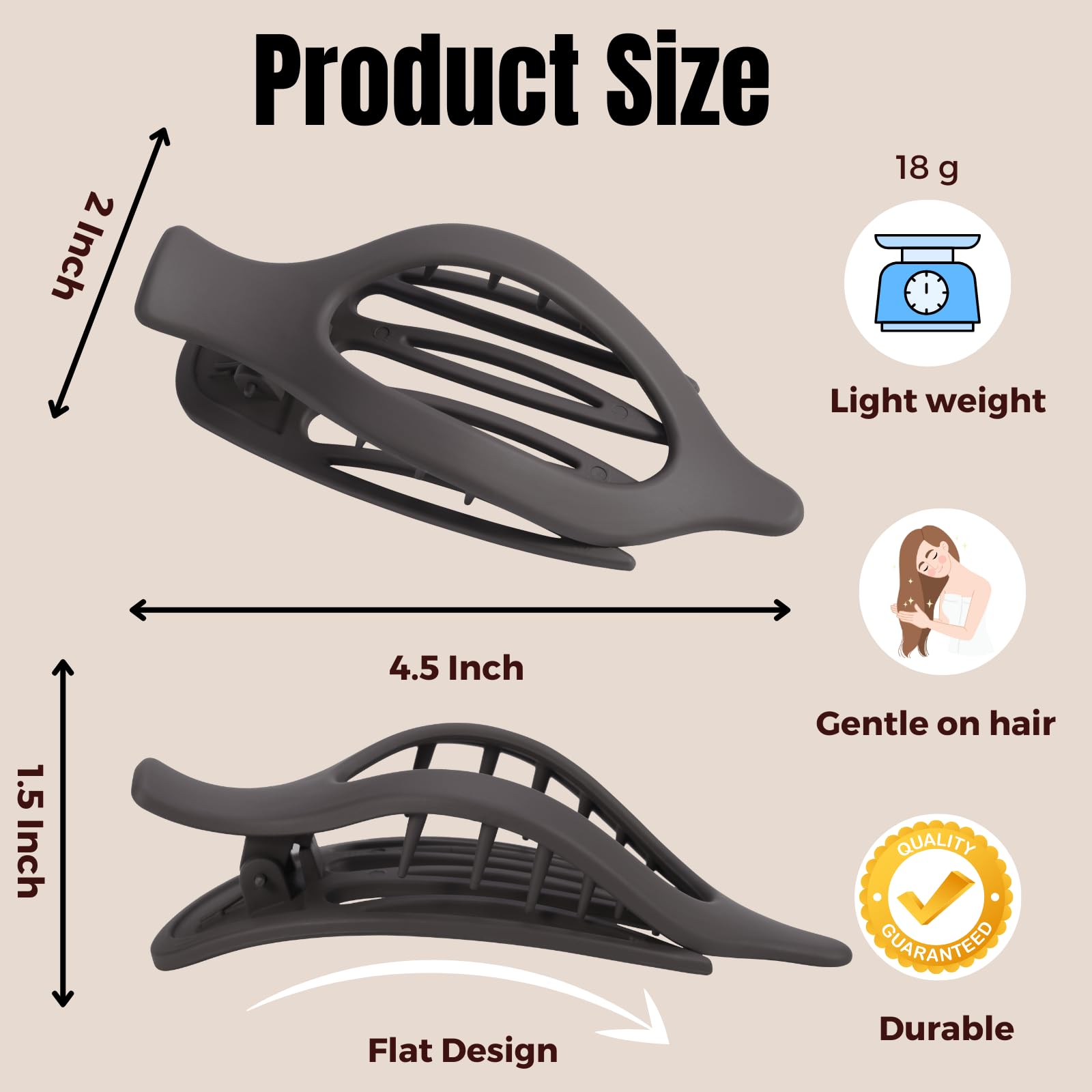 8 Pack Flat Hair Clips for Women,Matte No Crease Flat Claw Clips, Large Strong Hold Barrettes for Thick & Thin Hair, French Duckbill Styling Accessories