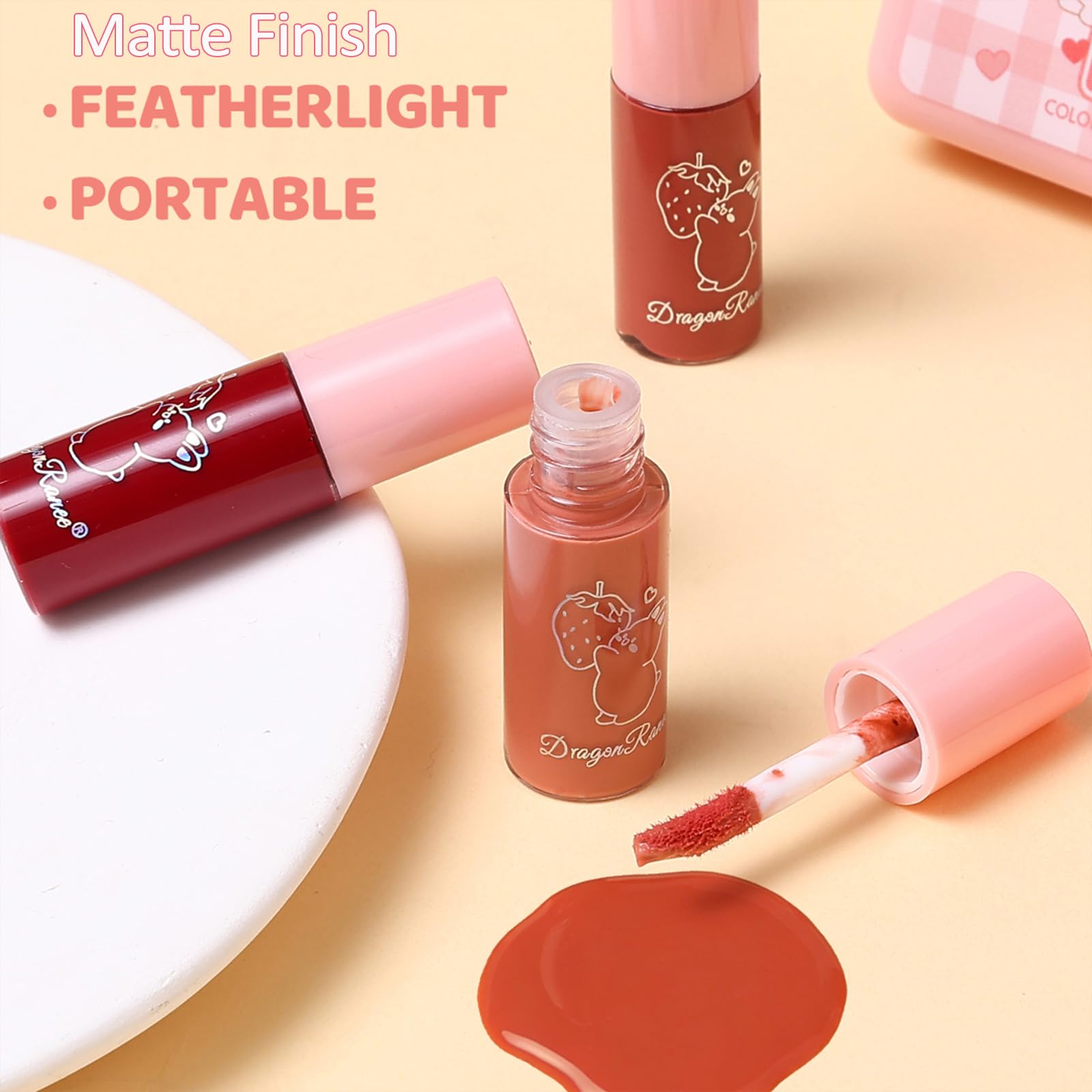 Miniling 6-Color Korean Lip Tint Set - Watery, Velvet Matte Lipsticks for Lips and Cheeks - Long-Lasting, Non-Stick, Shimmery