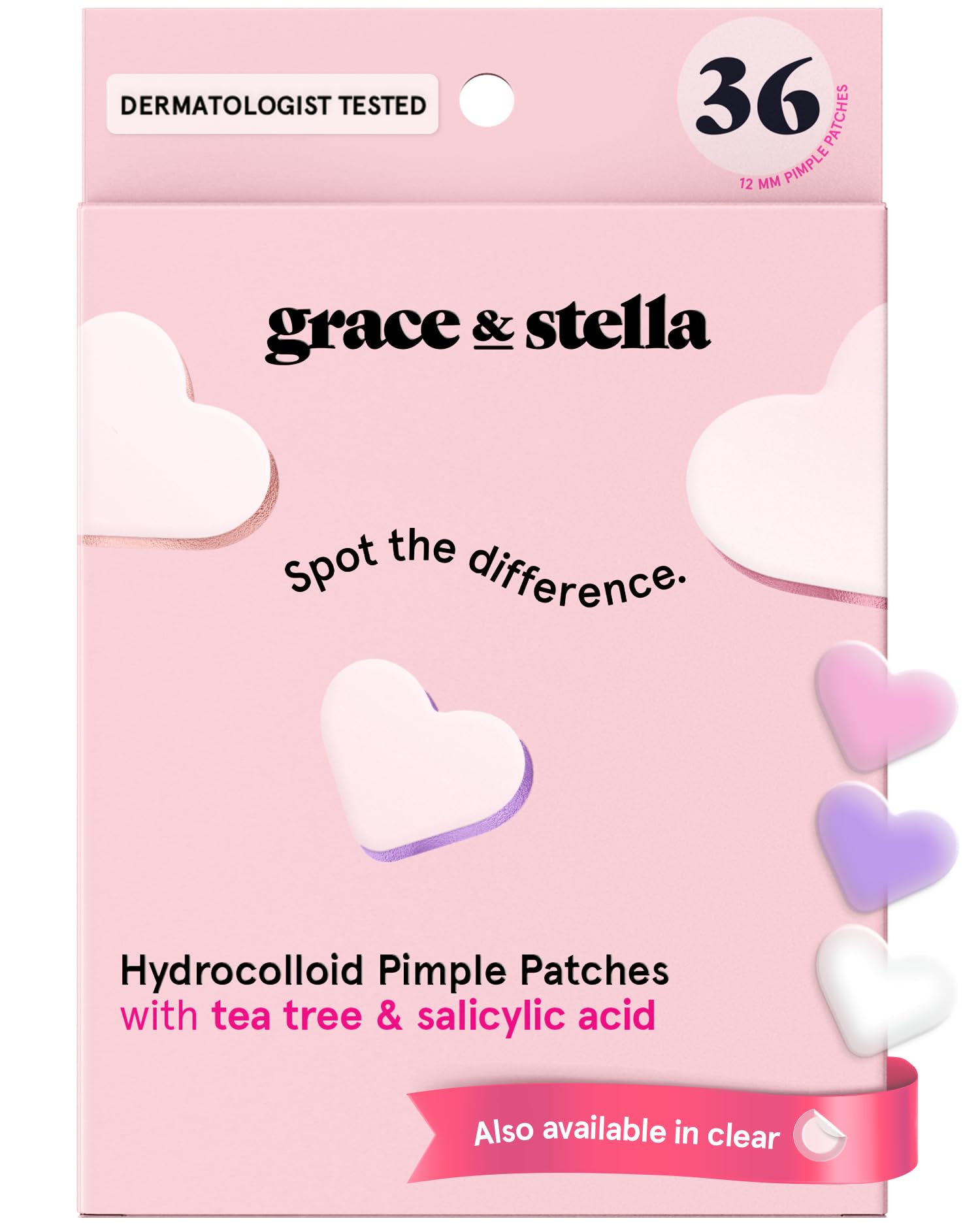 grace & stella Award Winning Pore Strip - Pimple Patches for Face - Hydrocolloid Acne Patches - Absorbs Zits, Reduces Redness - Cute Patches Dermatologist-Tested, Vegan (Multishape, 36 Count)