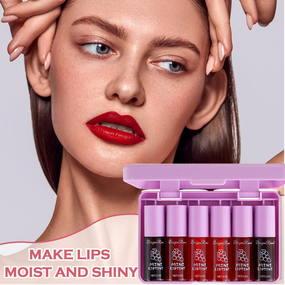Miniling 6-Color Korean Lip Tint Set - Watery, Velvet Matte Lipsticks for Lips and Cheeks - Long-Lasting, Non-Stick, Shimmery