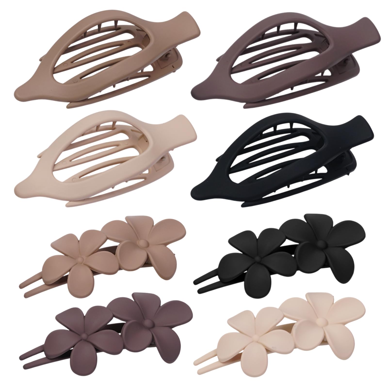 8 Pack Flat Hair Clips for Women,Matte No Crease Flat Claw Clips, Large Strong Hold Barrettes for Thick & Thin Hair, French Duckbill Styling Accessories