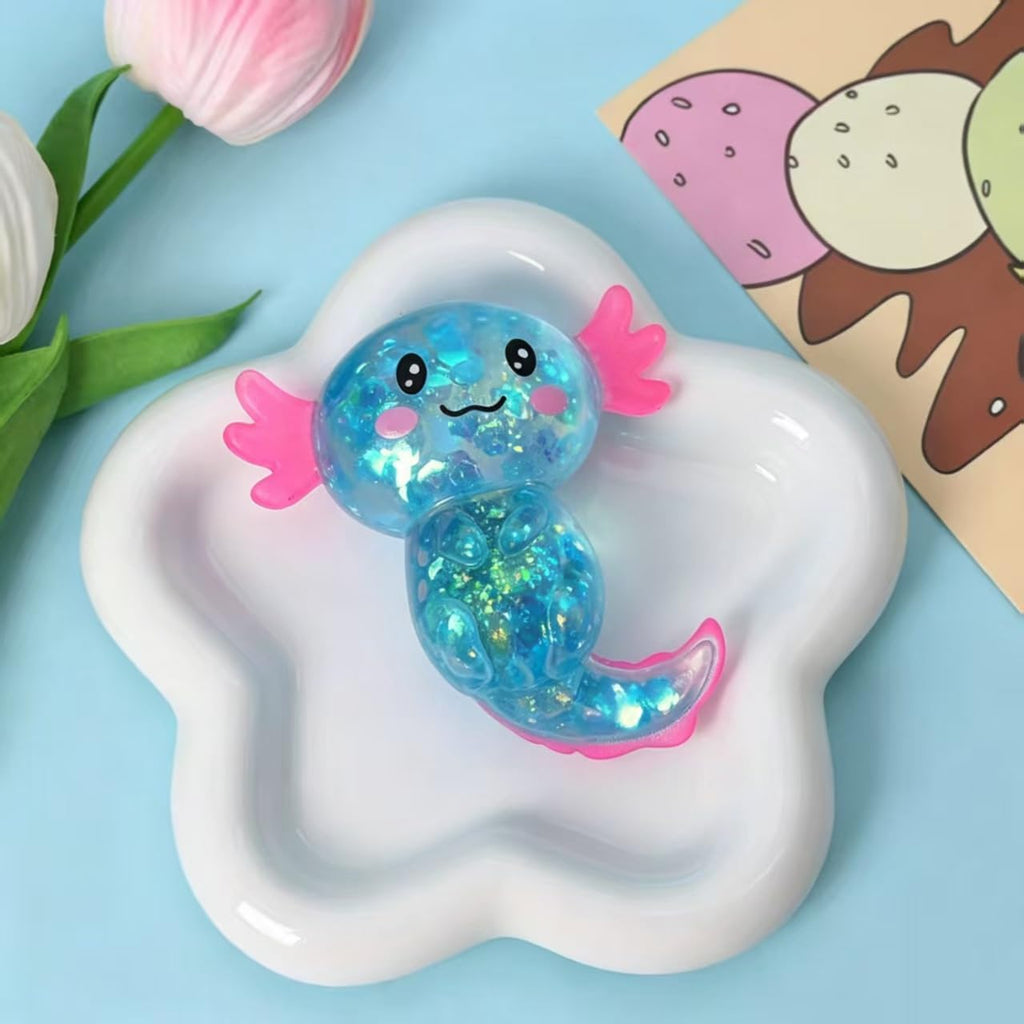 Axolotl Squishy Toy, Glitter Fidget Toys Cute Axolotl Stress Relief Squeeze Toy Gifts for Kids Youth Adult, Party Favors Squishies Toys (Pink&BlueA)