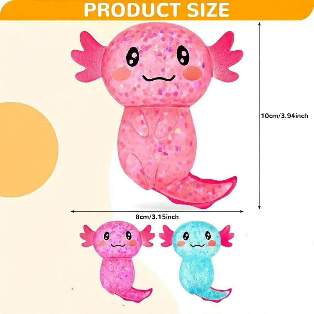 Axolotl Squishy Toy, Glitter Fidget Toys Cute Axolotl Stress Relief Squeeze Toy Gifts for Kids Youth Adult, Party Favors Squishies Toys (Pink&BlueA)