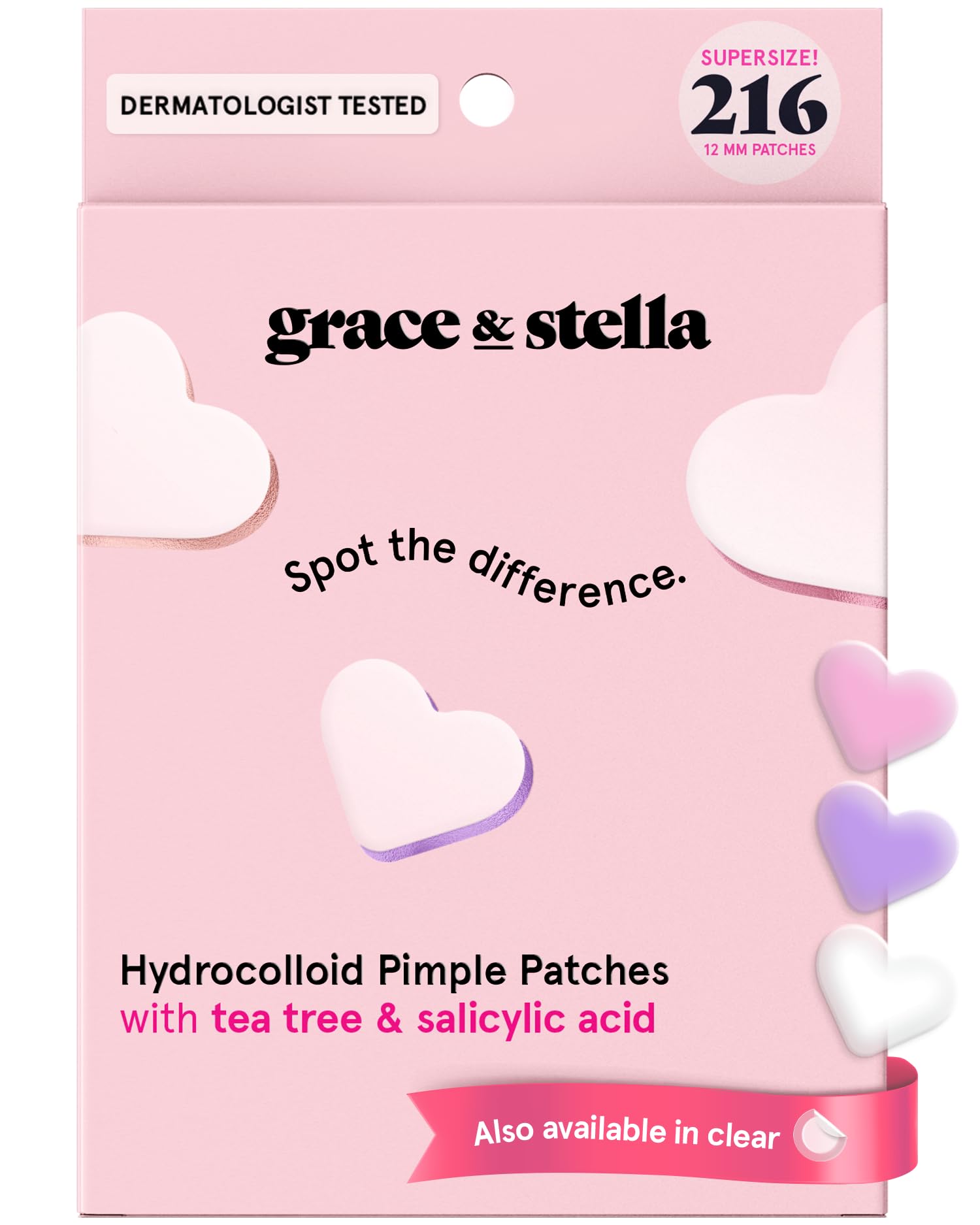 grace & stella Award Winning Pore Strip - Pimple Patches for Face - Hydrocolloid Acne Patches - Absorbs Zits, Reduces Redness - Cute Patches Dermatologist-Tested, Vegan (Multishape, 36 Count)