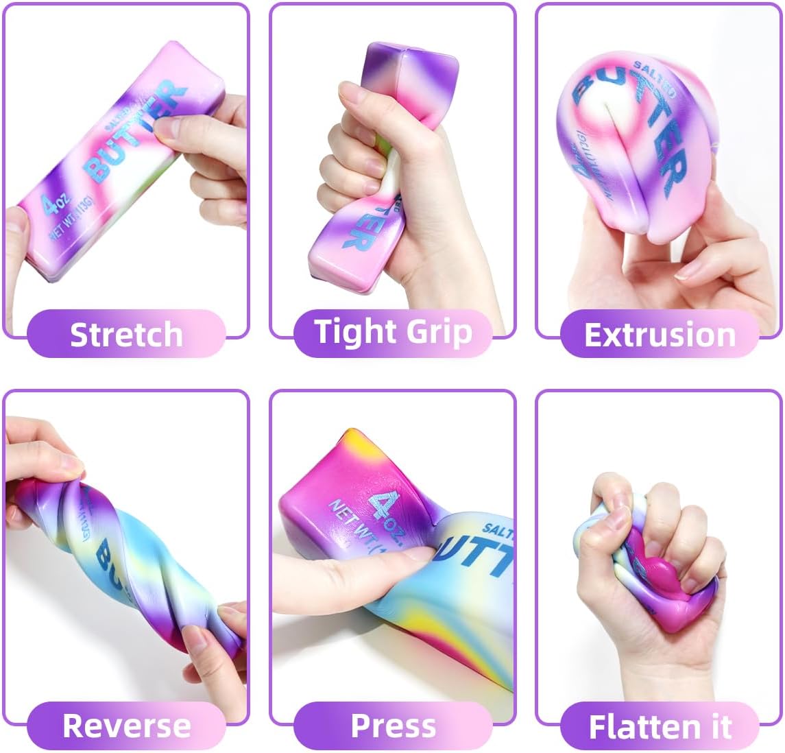 2 Pcs Rainbow Butter Squishy Stick , Super Soft Slow Rising Fidget Squeeze Toy, Colorful Sensory Stress Relief Desk Toy for Home, Office, Travel, Novelty Anxiety Relief Toy for Kids & Adults