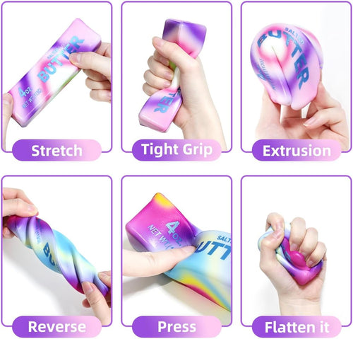 2 Pcs Rainbow Butter Squishy Stick , Super Soft Slow Rising Fidget Squeeze Toy, Colorful Sensory Stress Relief Desk Toy for Home, Office, Travel, Novelty Anxiety Relief Toy for Kids & Adults