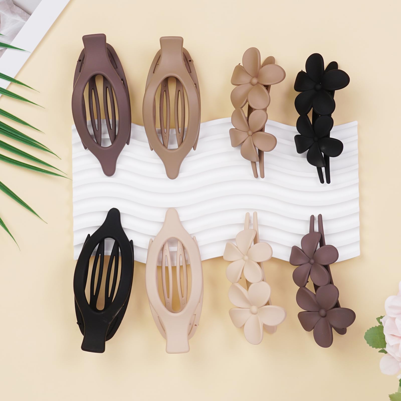 8 Pack Flat Hair Clips for Women,Matte No Crease Flat Claw Clips, Large Strong Hold Barrettes for Thick & Thin Hair, French Duckbill Styling Accessories