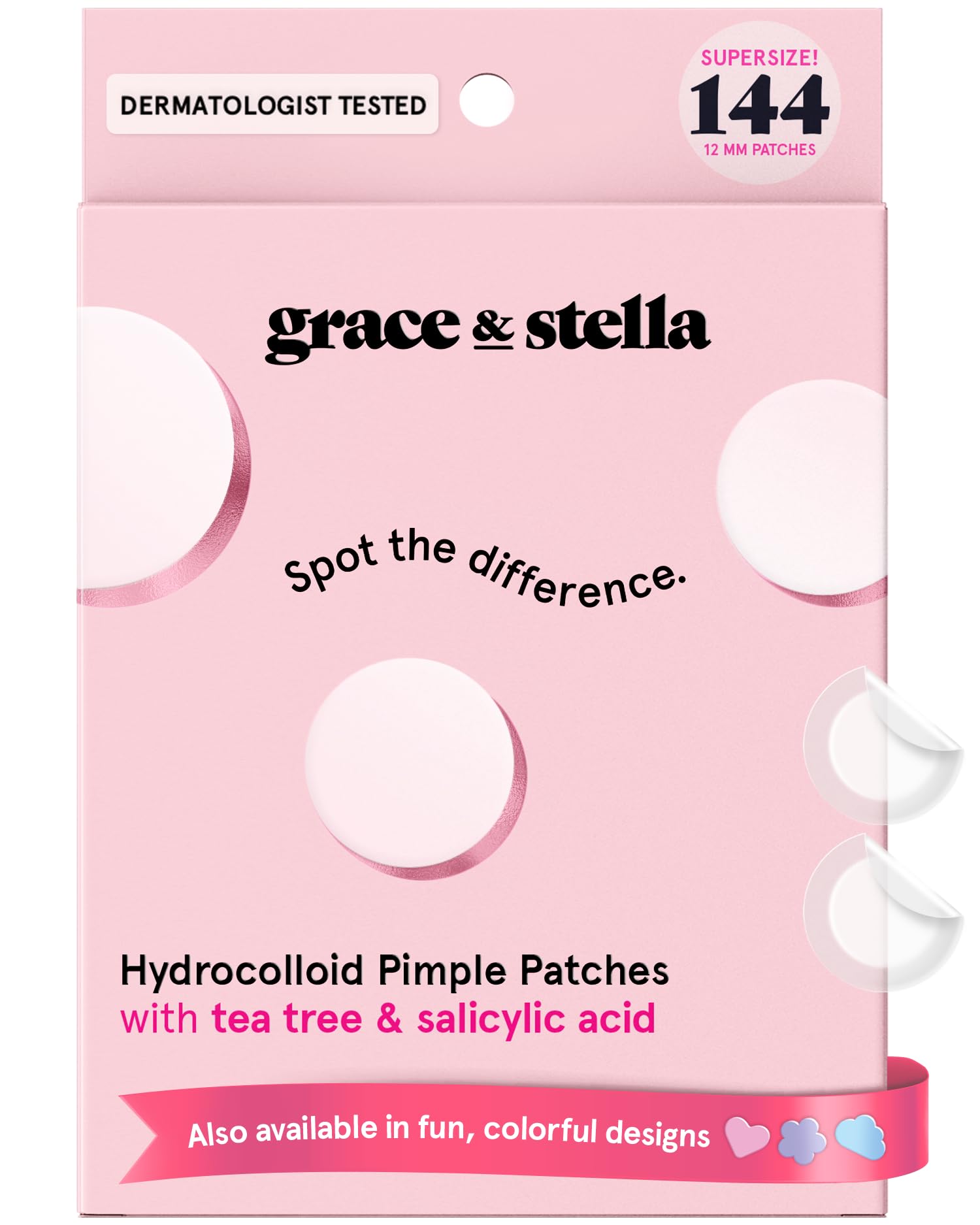 grace & stella Award Winning Pore Strip - Pimple Patches for Face - Hydrocolloid Acne Patches - Absorbs Zits, Reduces Redness - Cute Patches Dermatologist-Tested, Vegan (Multishape, 36 Count)