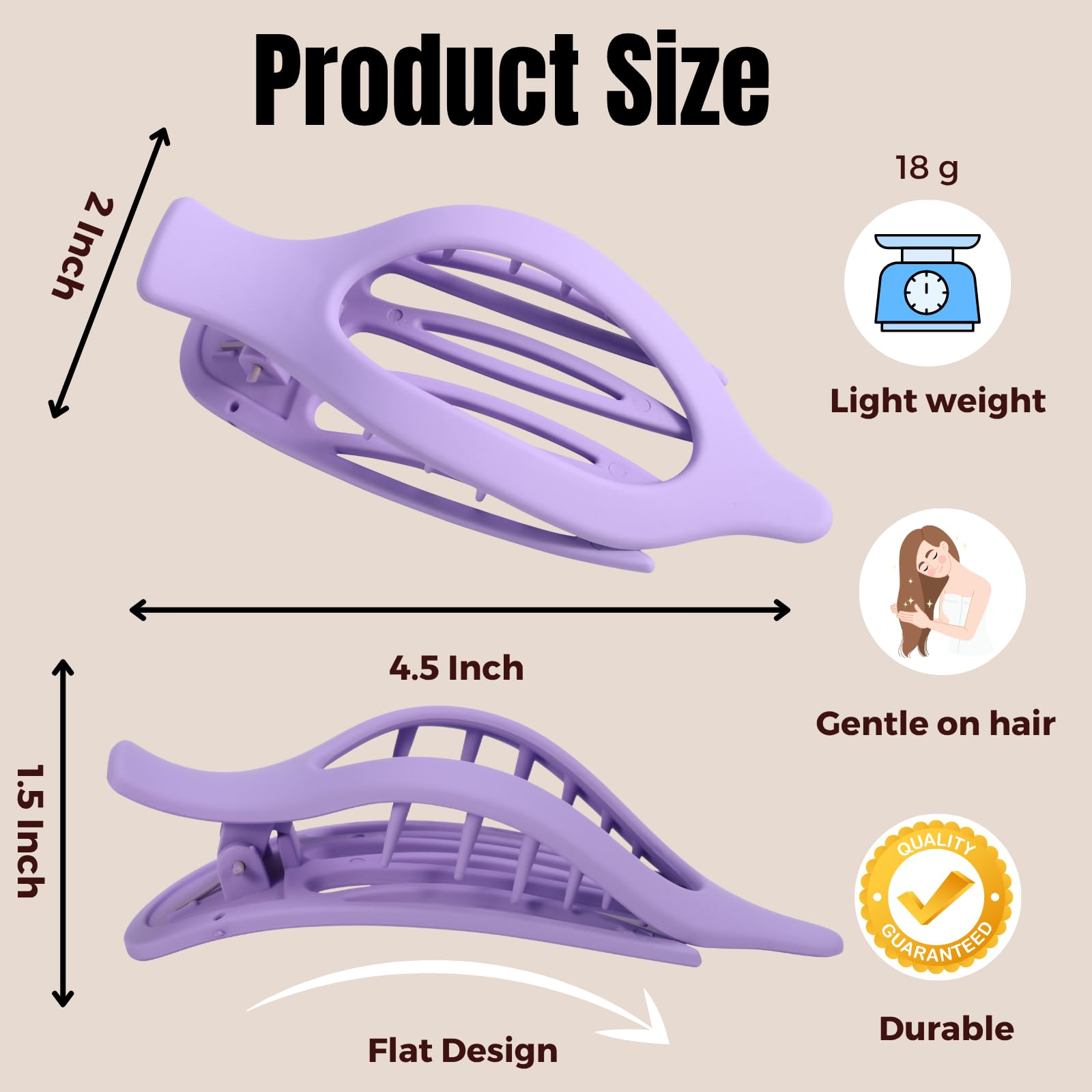 8 Pack Flat Hair Clips for Women,Matte No Crease Flat Claw Clips, Large Strong Hold Barrettes for Thick & Thin Hair, French Duckbill Styling Accessories