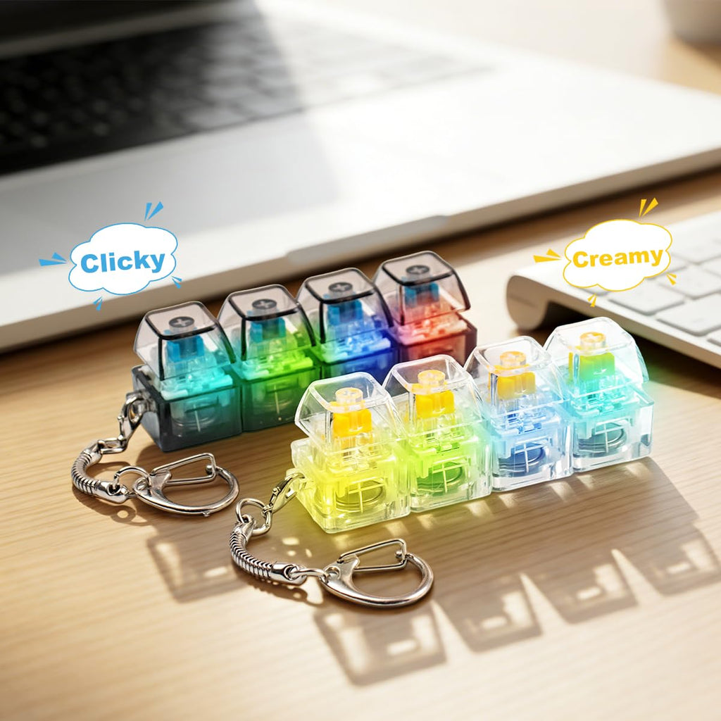 2 Pcs Keyboard Fidget Toy for Adults Fidget Keyboard Clicker Toys with LED Lights Keychain Stress Relief for Anxiety Decompression (Black and White)