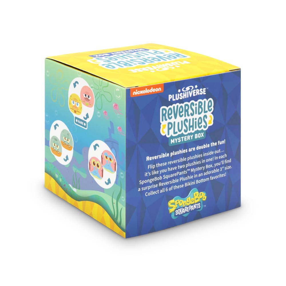TeeTurtle Spongebob Squarepants Series Reversible Plushie Mystery Box - 3-Inch Mini Two-Sided Blind Box Plush with Embroidered Details - Cute Collectible Surprise Toy for Kids, Teens, and Adults