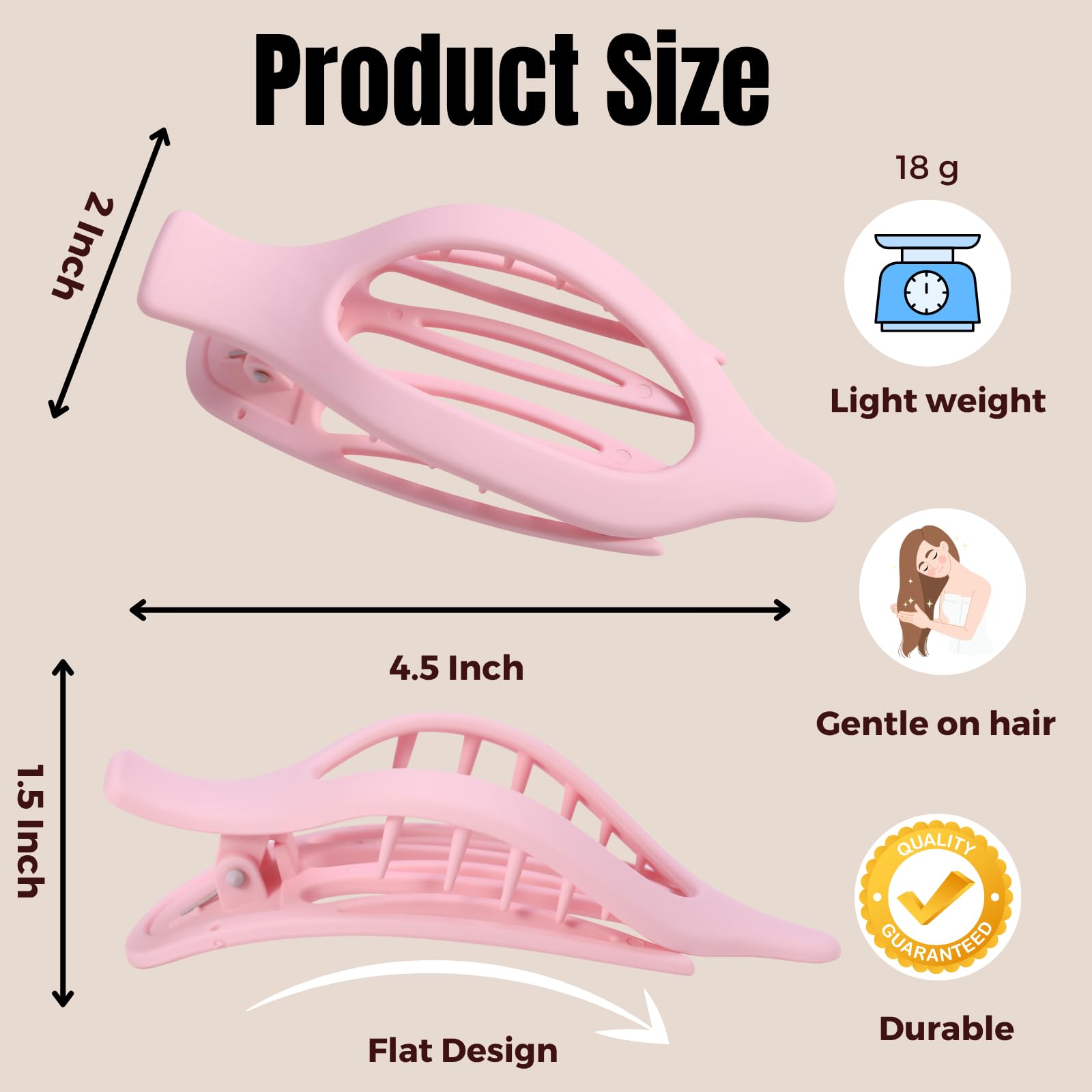 8 Pack Flat Hair Clips for Women,Matte No Crease Flat Claw Clips, Large Strong Hold Barrettes for Thick & Thin Hair, French Duckbill Styling Accessories