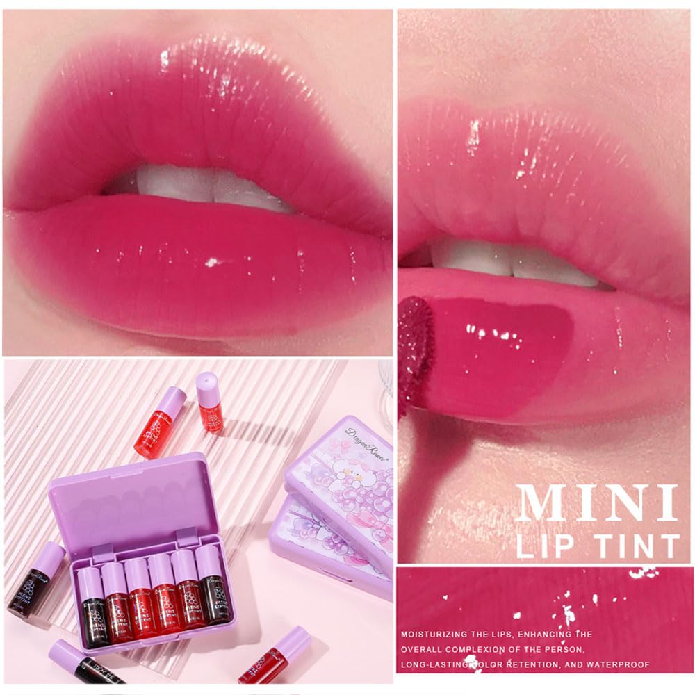 Miniling 6-Color Korean Lip Tint Set - Watery, Velvet Matte Lipsticks for Lips and Cheeks - Long-Lasting, Non-Stick, Shimmery