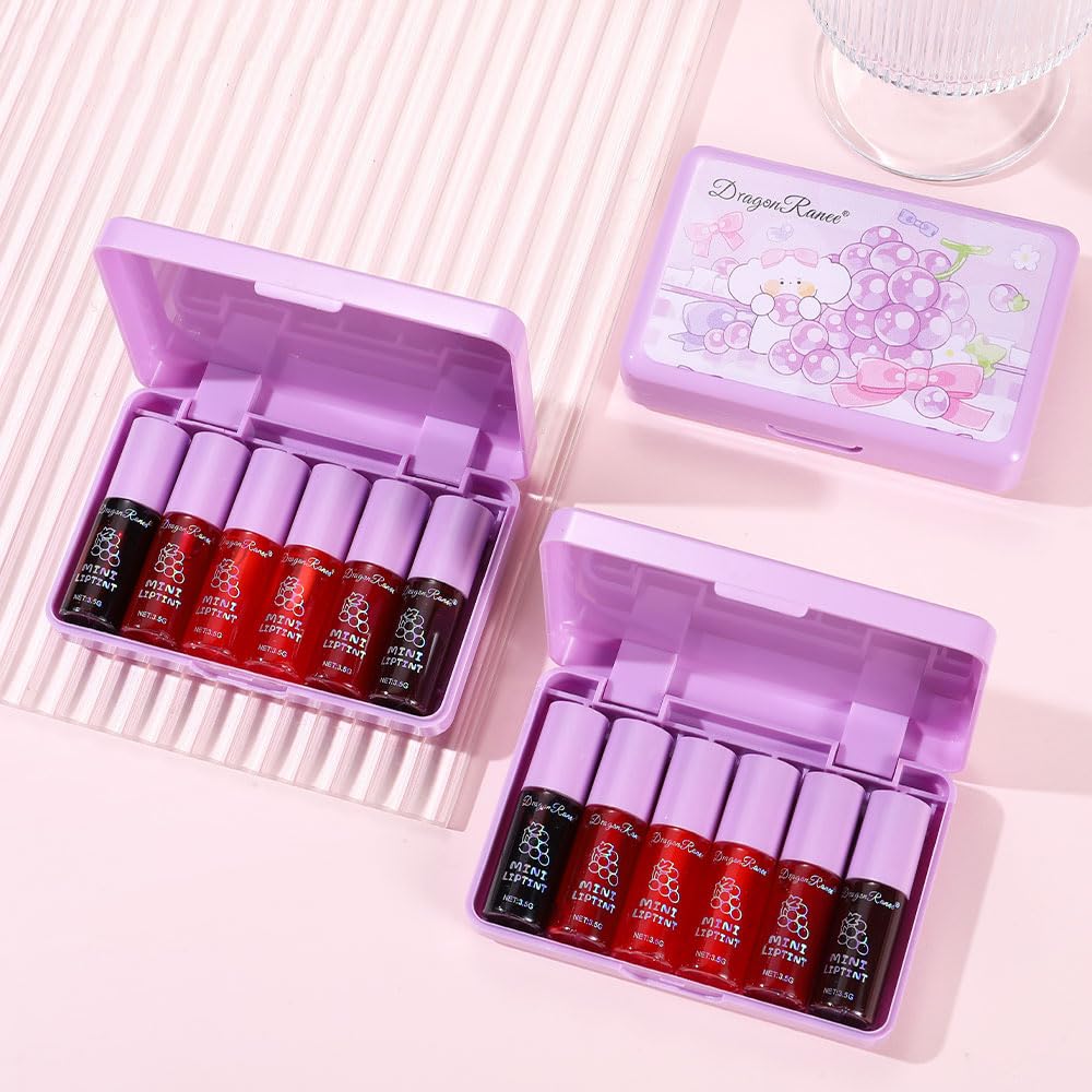 Miniling 6-Color Korean Lip Tint Set - Watery, Velvet Matte Lipsticks for Lips and Cheeks - Long-Lasting, Non-Stick, Shimmery