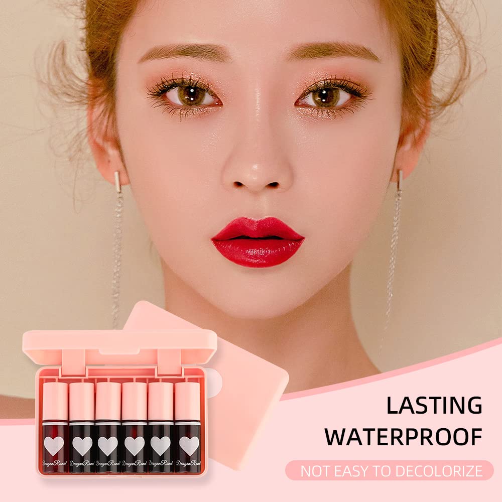 Miniling 6-Color Korean Lip Tint Set - Watery, Velvet Matte Lipsticks for Lips and Cheeks - Long-Lasting, Non-Stick, Shimmery