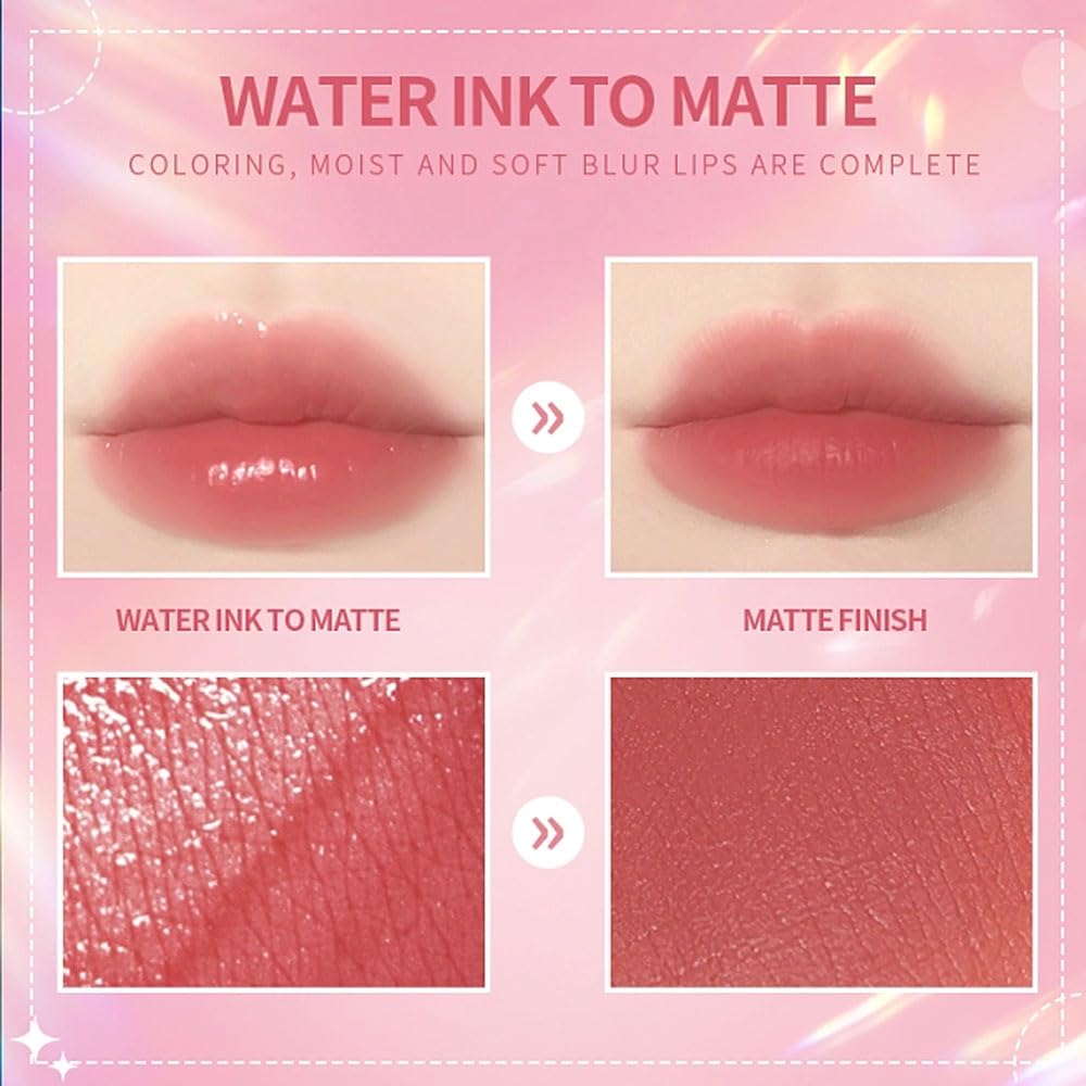 Miniling 6-Color Korean Lip Tint Set - Watery, Velvet Matte Lipsticks for Lips and Cheeks - Long-Lasting, Non-Stick, Shimmery