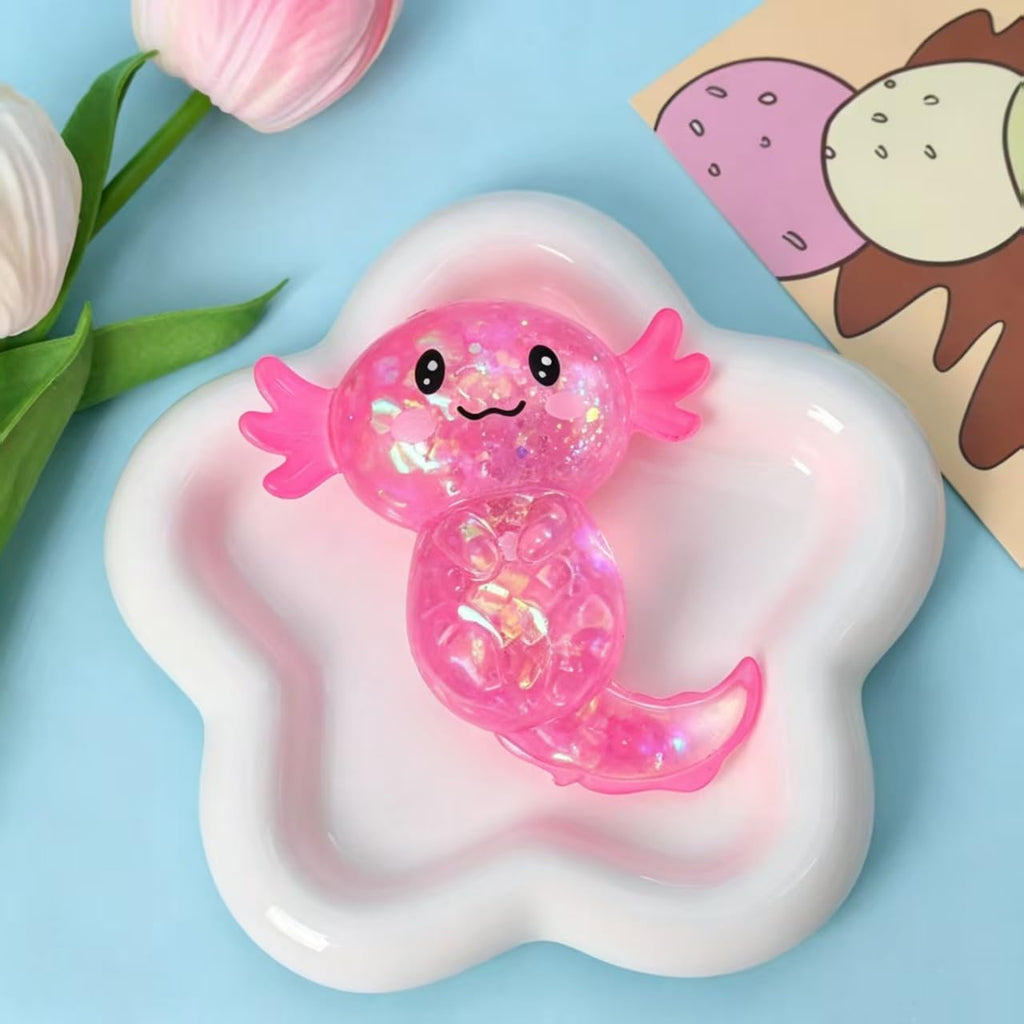 Axolotl Squishy Toy, Glitter Fidget Toys Cute Axolotl Stress Relief Squeeze Toy Gifts for Kids Youth Adult, Party Favors Squishies Toys (Pink&BlueA)