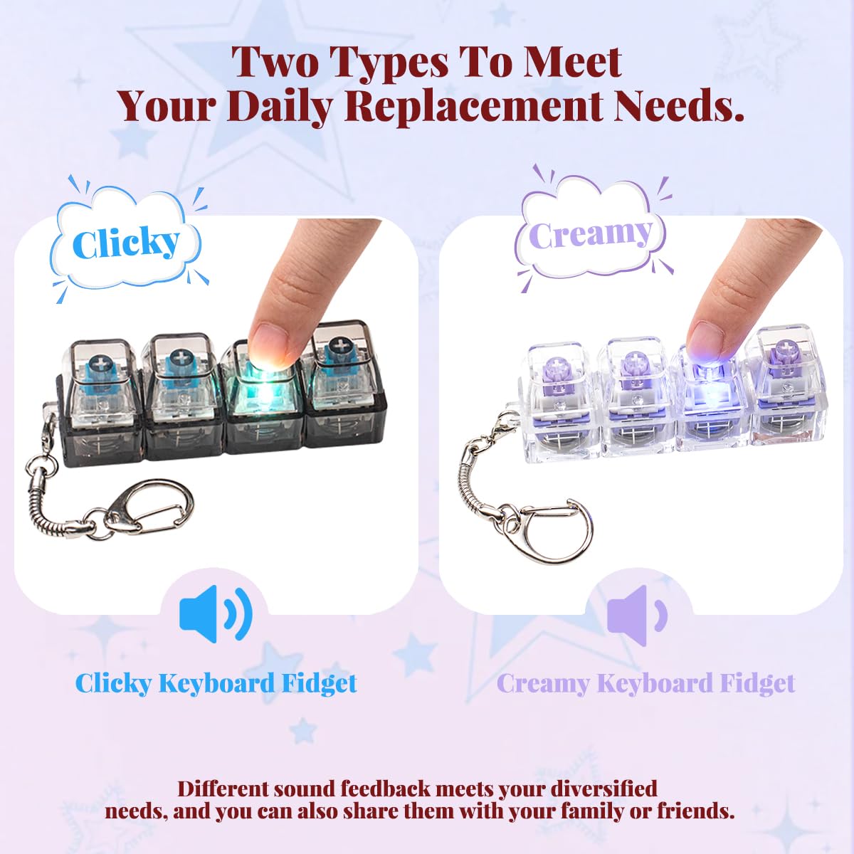 2 Pcs Keyboard Fidget Toy for Adults Fidget Keyboard Clicker Toys with LED Lights Keychain Stress Relief for Anxiety Decompression (Black and White)