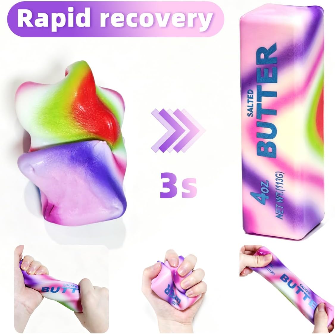 2 Pcs Rainbow Butter Squishy Stick , Super Soft Slow Rising Fidget Squeeze Toy, Colorful Sensory Stress Relief Desk Toy for Home, Office, Travel, Novelty Anxiety Relief Toy for Kids & Adults