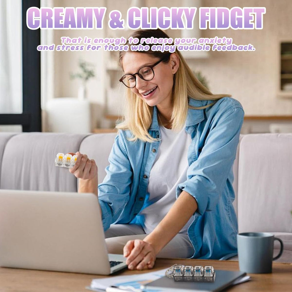 2 Pcs Keyboard Fidget Toy for Adults Fidget Keyboard Clicker Toys with LED Lights Keychain Stress Relief for Anxiety Decompression (Black and White)