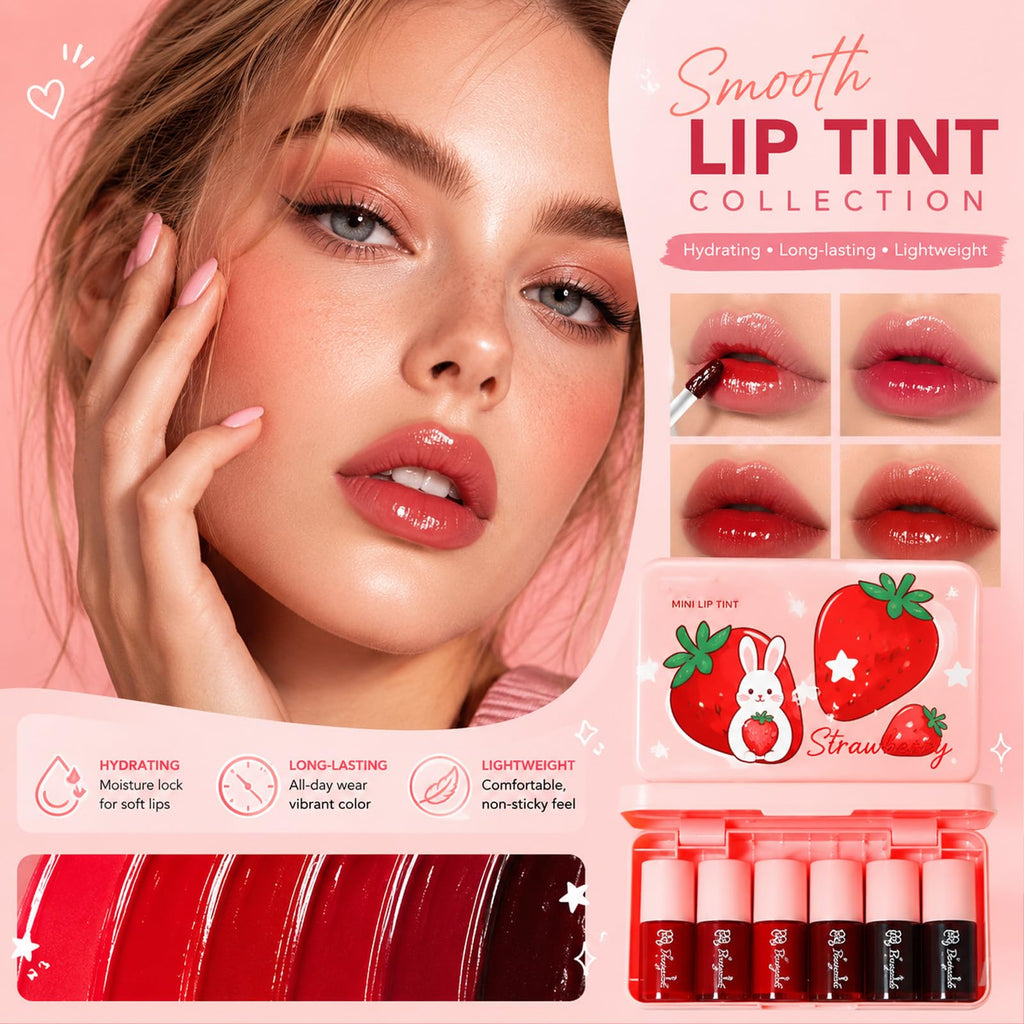 Miniling 6-Color Korean Lip Tint Set - Watery, Velvet Matte Lipsticks for Lips and Cheeks - Long-Lasting, Non-Stick, Shimmery