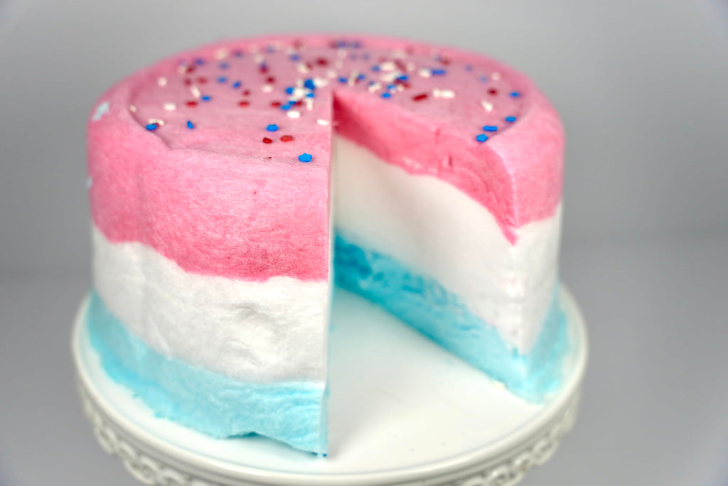 PartyPuffs 4oz Sliceable Cotton Candy Cake Tub – Strawberry Apple Blue Raspberry Lemon – Ready-to-Serve Gluten-Free Candy Dessert for Kids & Parties