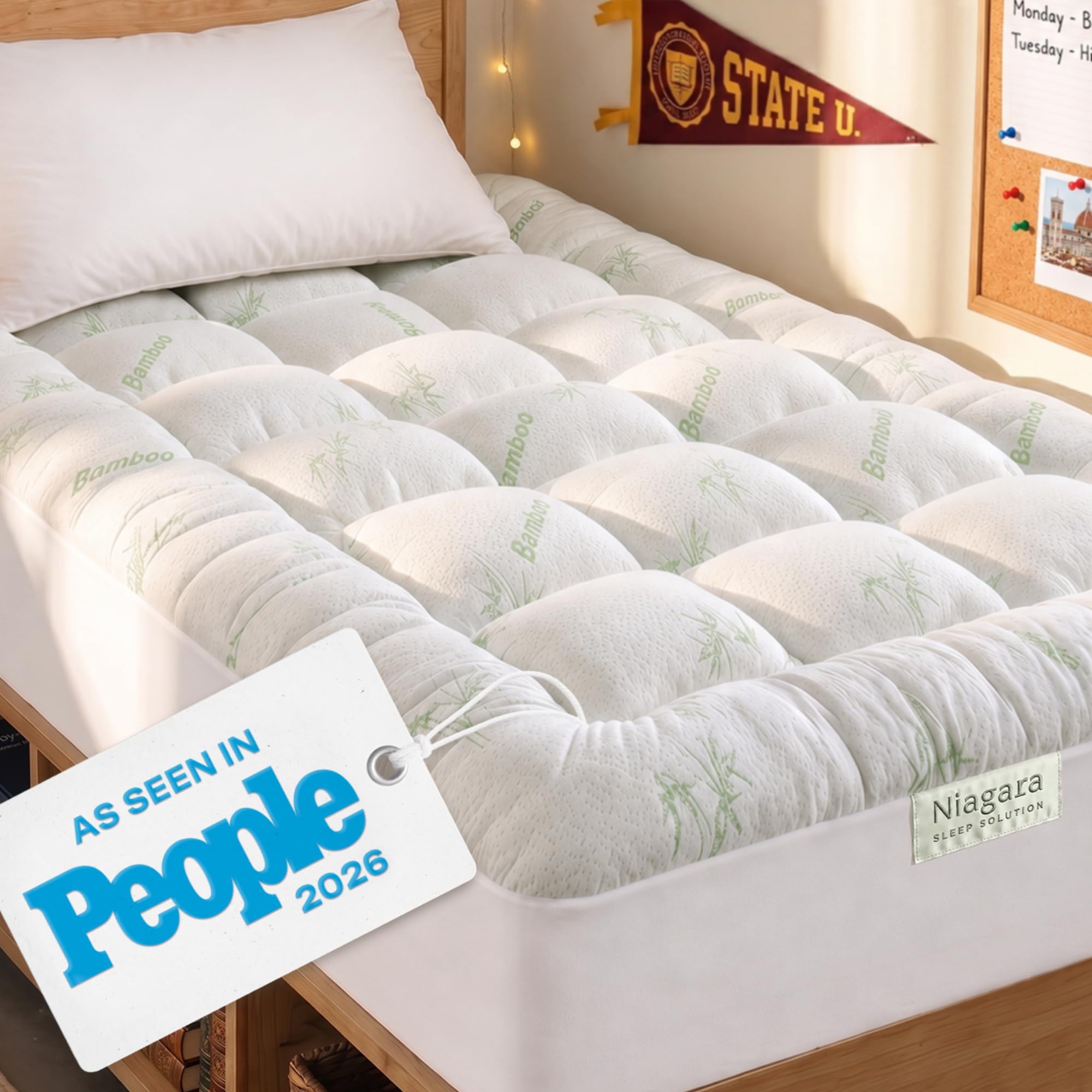 Niagara Sleep Solution Ultra Soft Queen Size Mattress Topper - Rayon Derived from Bamboo Pillow Top Mattress Pad for Back Pain Relief - Naturally Cooling for Hot Sleepers, Green