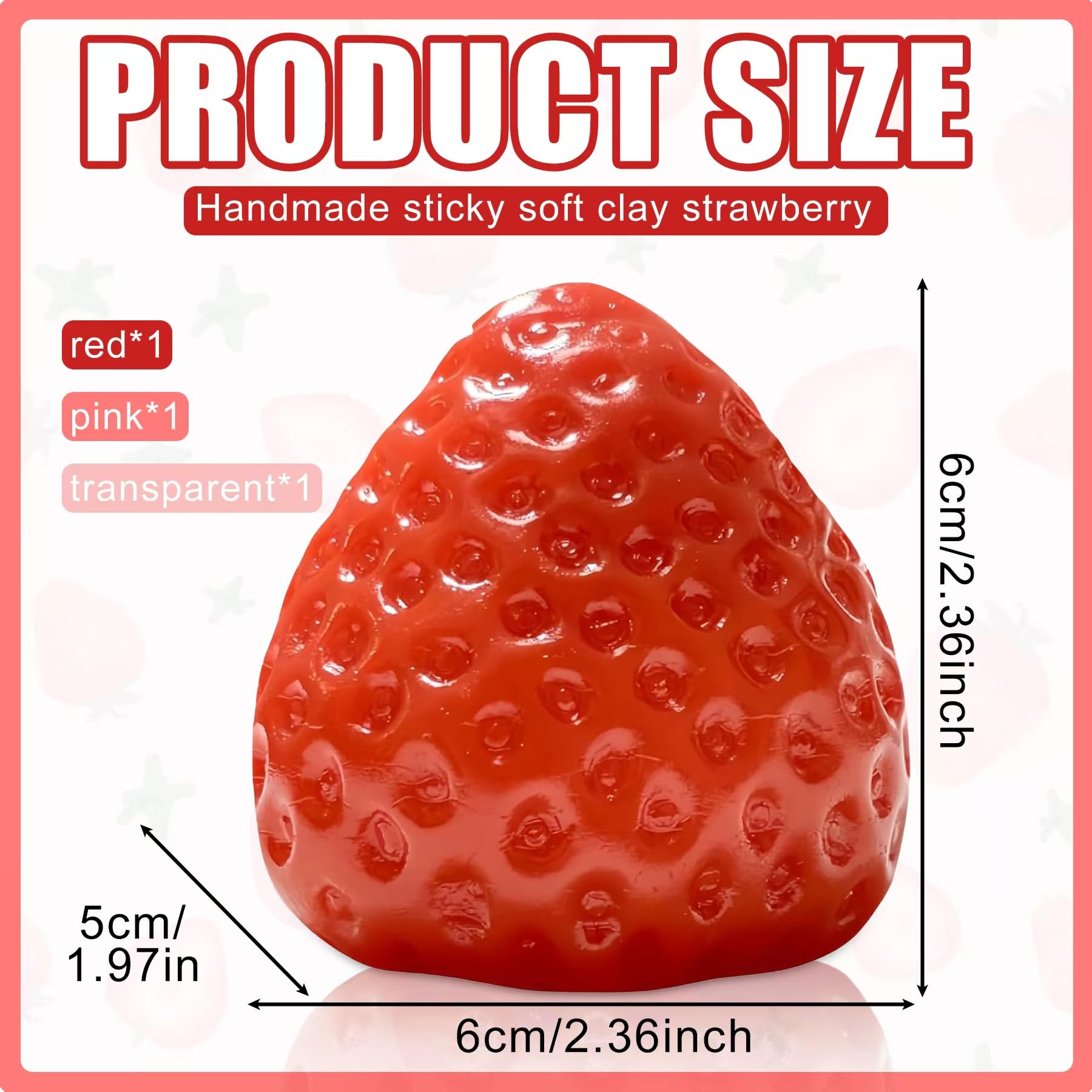 3Pcs Big Taba Squishies Strawberry, Cute Strawberry Squeeze Toys, Upgrade Fruit Squishies, Kawaii Sticky Stress Toy, Clear Fidget Toys, Valentines Gift for Kids, Teen Boys Girls Birthday Gift Ideas