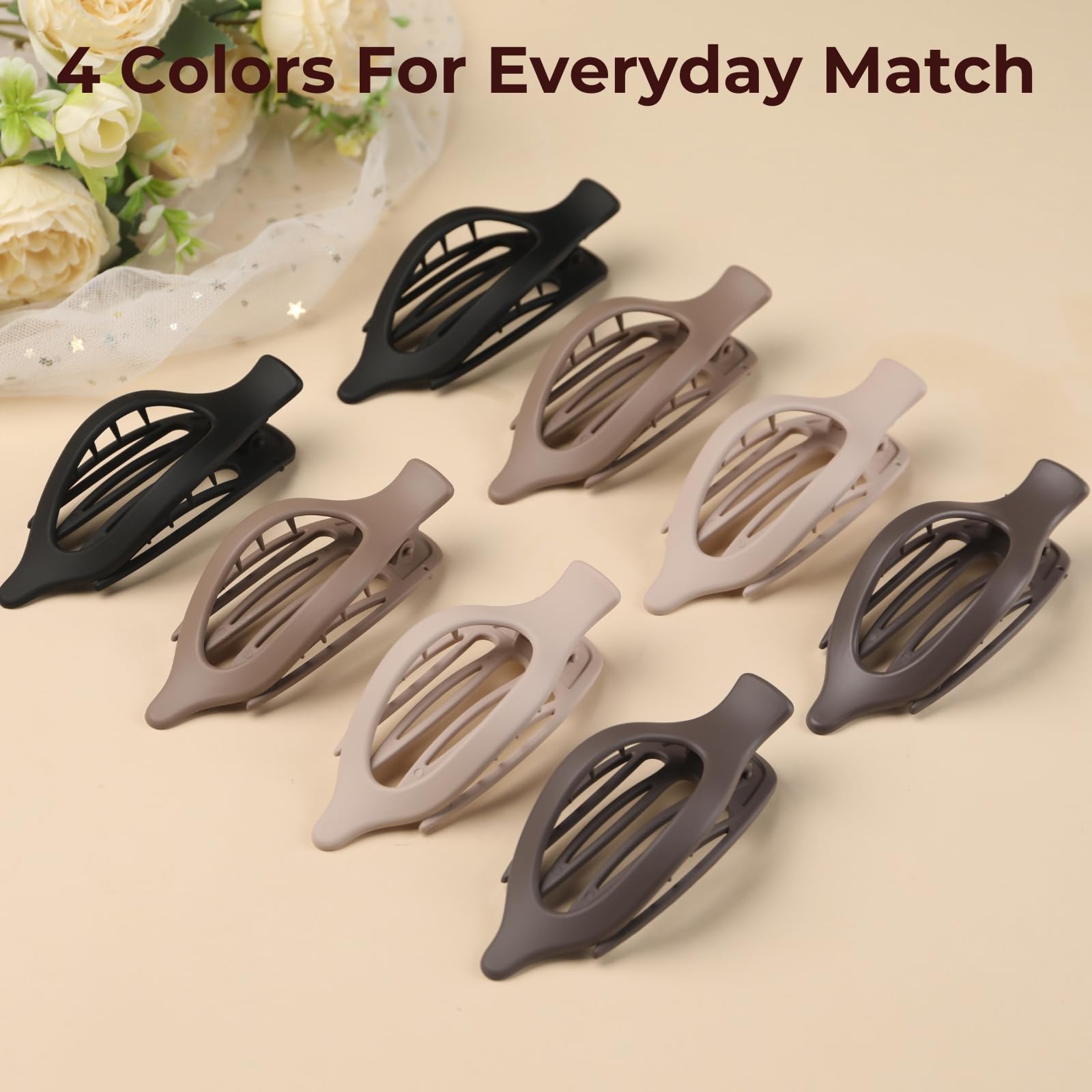 8 Pack Flat Hair Clips for Women,Matte No Crease Flat Claw Clips, Large Strong Hold Barrettes for Thick & Thin Hair, French Duckbill Styling Accessories