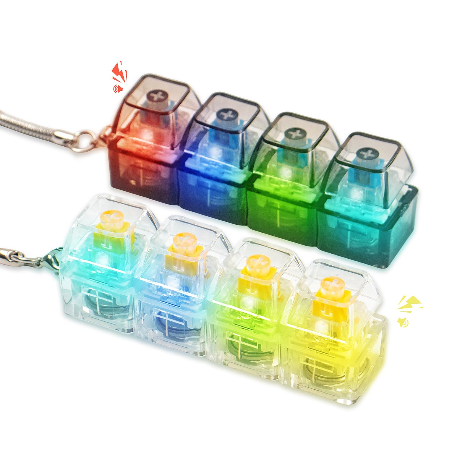 2 Pcs Keyboard Fidget Toy for Adults Fidget Keyboard Clicker Toys with LED Lights Keychain Stress Relief for Anxiety Decompression (Black and White)