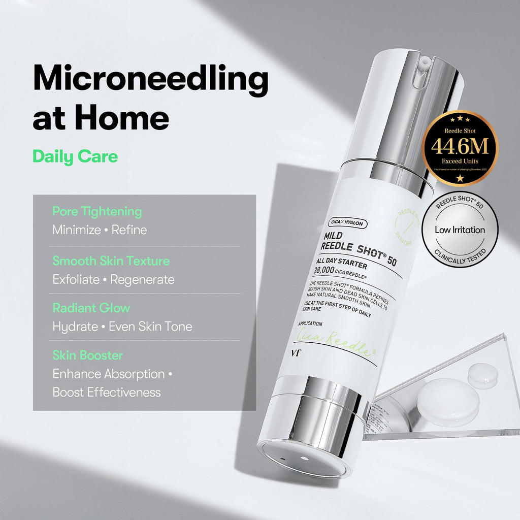 VT COSMETICS CICA Reedle Shot 100, Spicule Microneedling Serum for Pore Care & Exfoliation, Exosome, Centella Asiatica for Glass Skin, Skin Texture, Korean Liquid Skin Booster (1.69 Fl Oz / 50ml)
