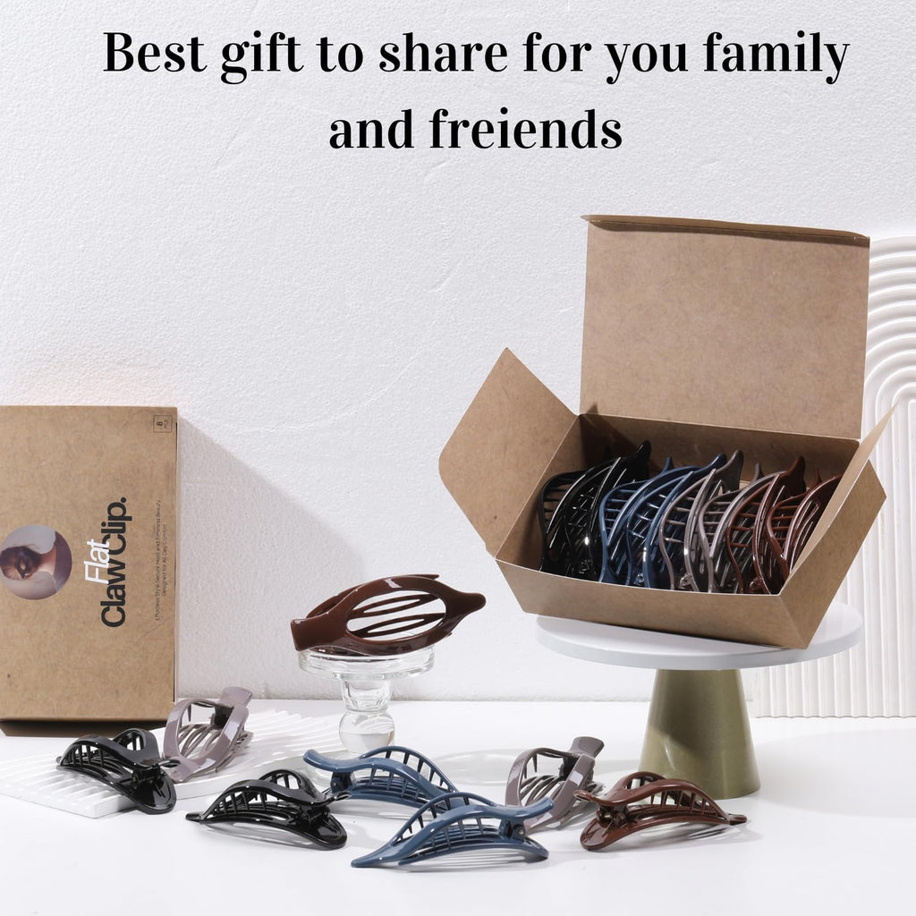 8 Pack Flat Hair Clips for Women,Matte No Crease Flat Claw Clips, Large Strong Hold Barrettes for Thick & Thin Hair, French Duckbill Styling Accessories