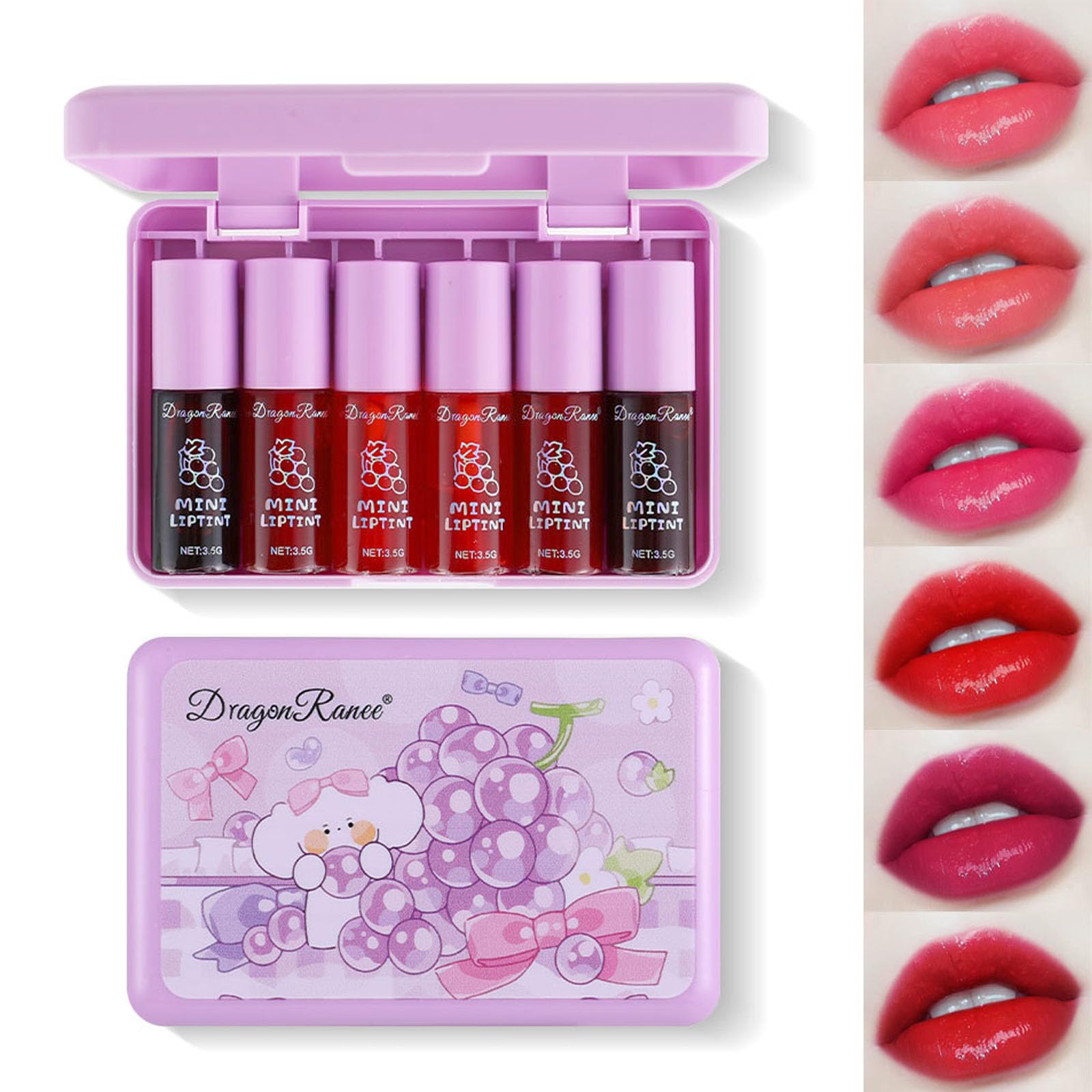 Miniling 6-Color Korean Lip Tint Set - Watery, Velvet Matte Lipsticks for Lips and Cheeks - Long-Lasting, Non-Stick, Shimmery