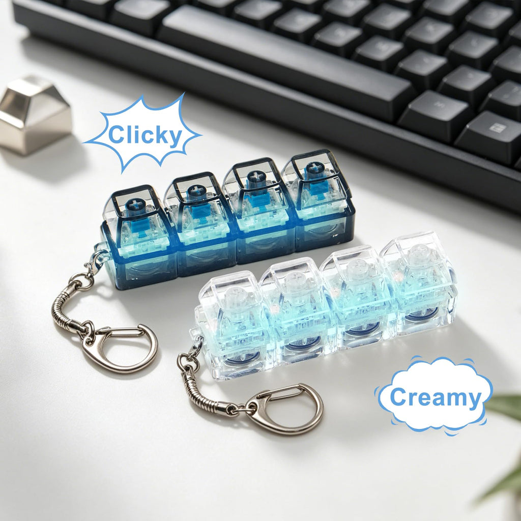 2 Pcs Keyboard Fidget Toy for Adults Fidget Keyboard Clicker Toys with LED Lights Keychain Stress Relief for Anxiety Decompression (Black and White)