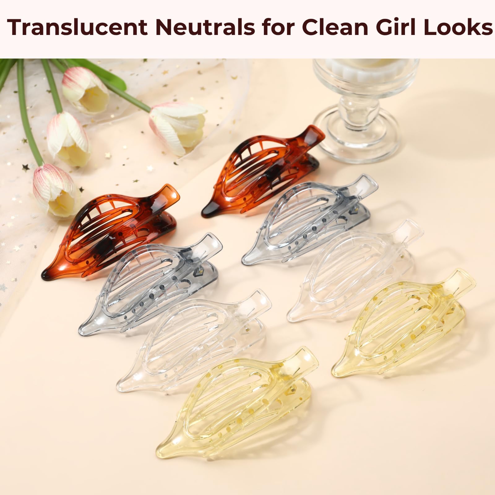 8 Pack Flat Hair Clips for Women,Matte No Crease Flat Claw Clips, Large Strong Hold Barrettes for Thick & Thin Hair, French Duckbill Styling Accessories