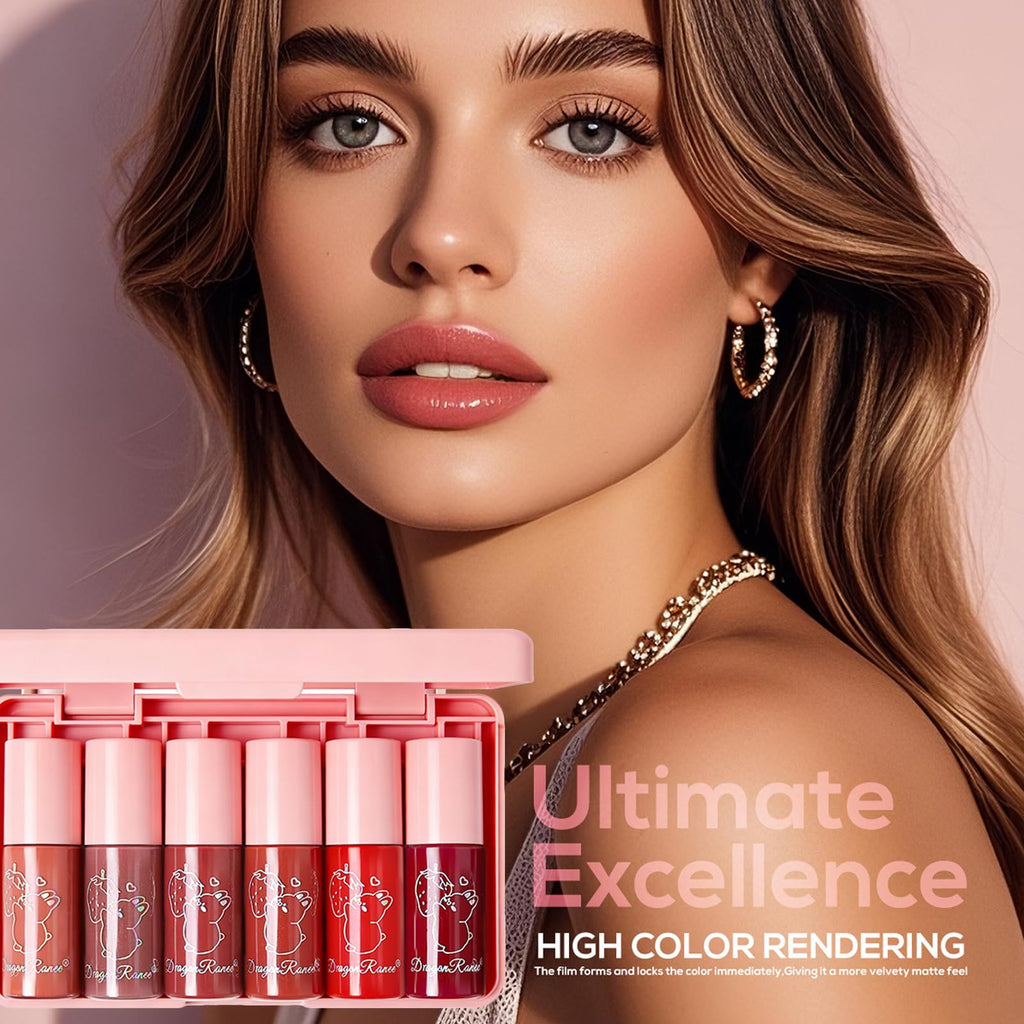 Miniling 6-Color Korean Lip Tint Set - Watery, Velvet Matte Lipsticks for Lips and Cheeks - Long-Lasting, Non-Stick, Shimmery