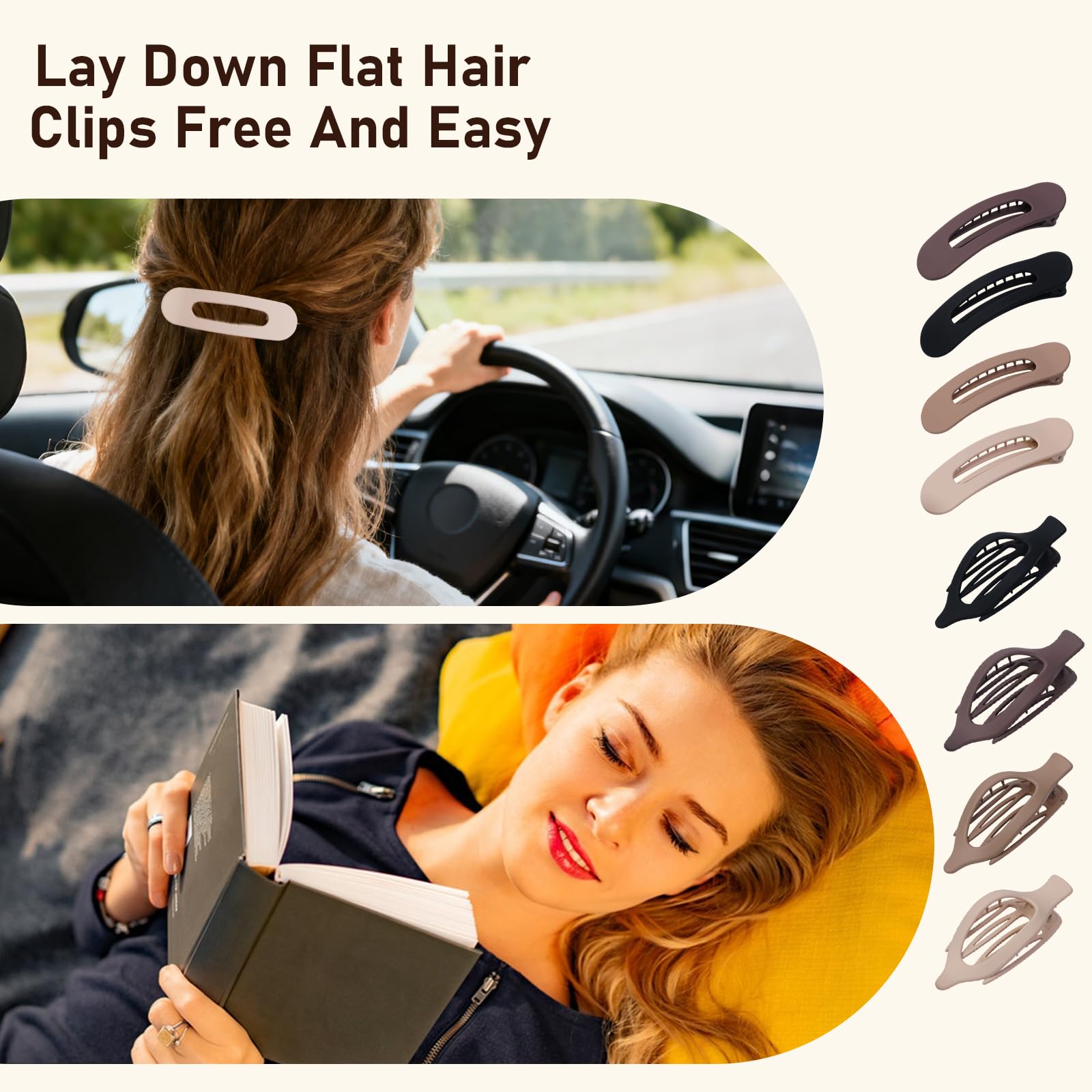 8 Pack Flat Hair Clips for Women,Matte No Crease Flat Claw Clips, Large Strong Hold Barrettes for Thick & Thin Hair, French Duckbill Styling Accessories