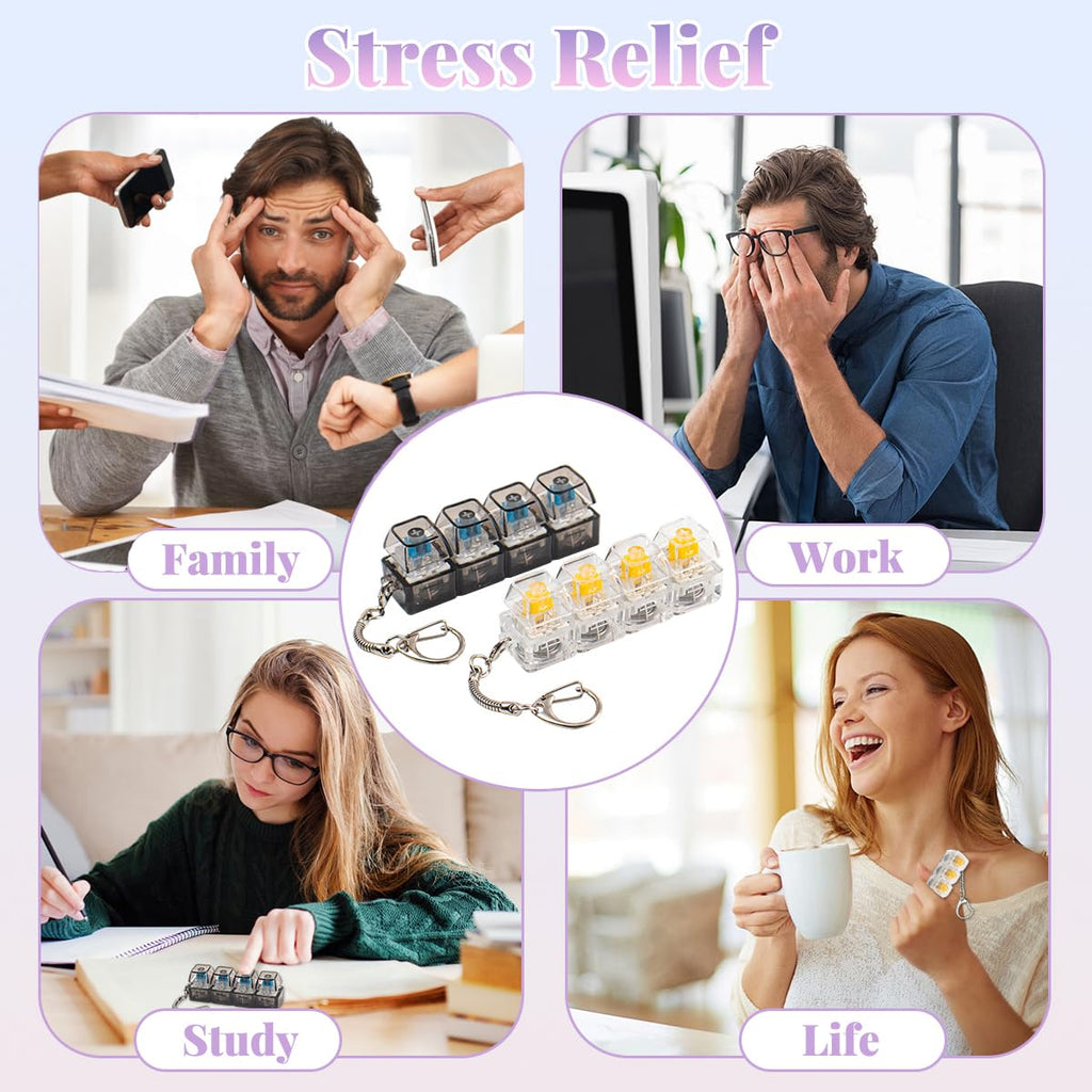 2 Pcs Keyboard Fidget Toy for Adults Fidget Keyboard Clicker Toys with LED Lights Keychain Stress Relief for Anxiety Decompression (Black and White)
