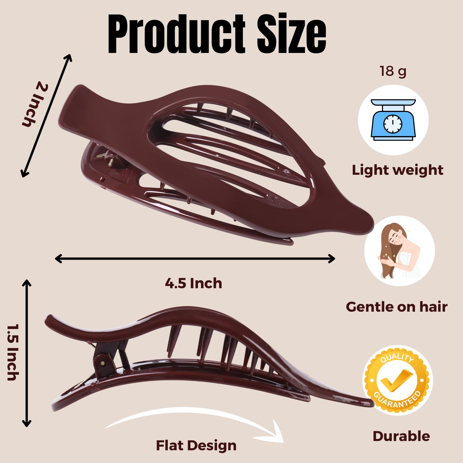 8 Pack Flat Hair Clips for Women,Matte No Crease Flat Claw Clips, Large Strong Hold Barrettes for Thick & Thin Hair, French Duckbill Styling Accessories