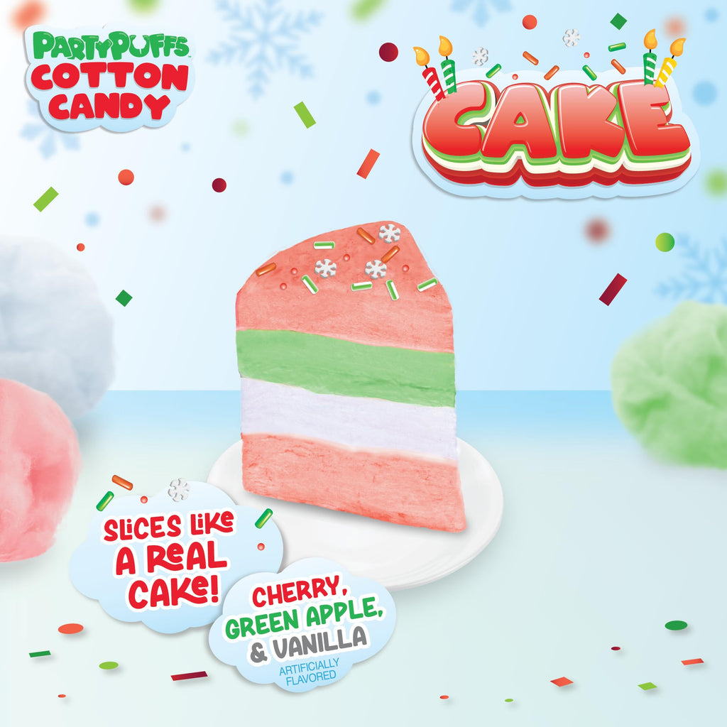 PartyPuffs 4oz Sliceable Cotton Candy Cake Tub – Strawberry Apple Blue Raspberry Lemon – Ready-to-Serve Gluten-Free Candy Dessert for Kids & Parties