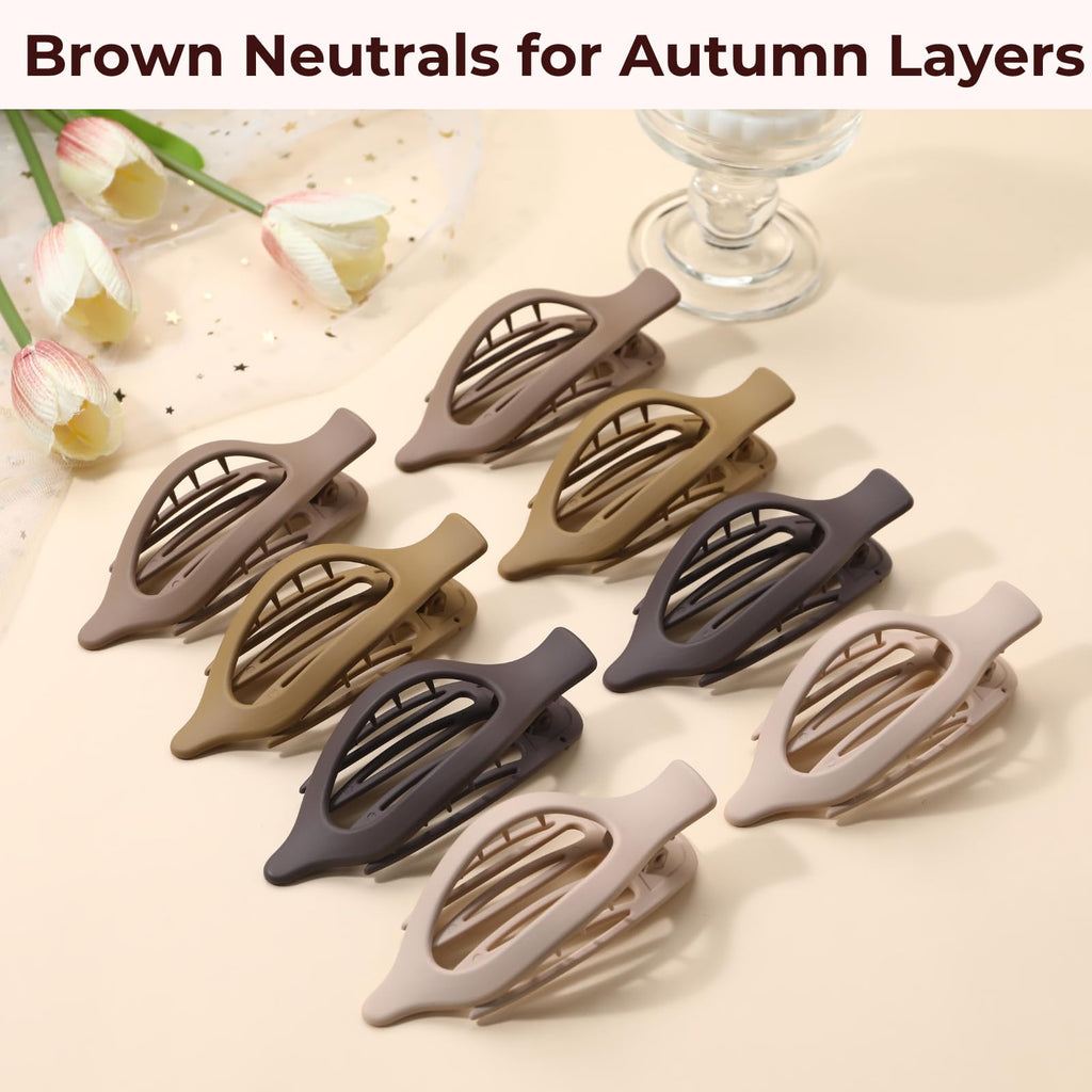 8 Pack Flat Hair Clips for Women,Matte No Crease Flat Claw Clips, Large Strong Hold Barrettes for Thick & Thin Hair, French Duckbill Styling Accessories