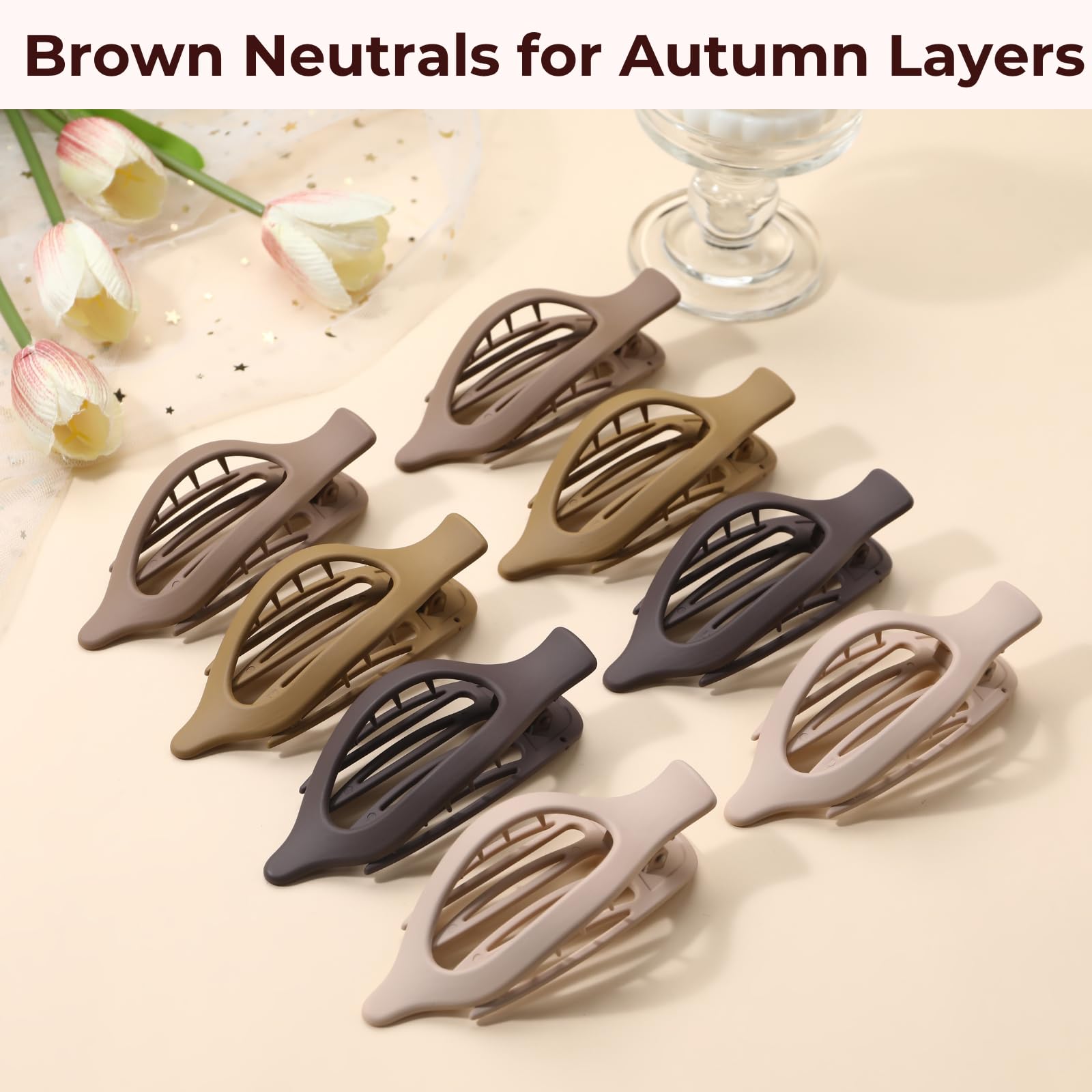 8 Pack Flat Hair Clips for Women,Matte No Crease Flat Claw Clips, Large Strong Hold Barrettes for Thick & Thin Hair, French Duckbill Styling Accessories