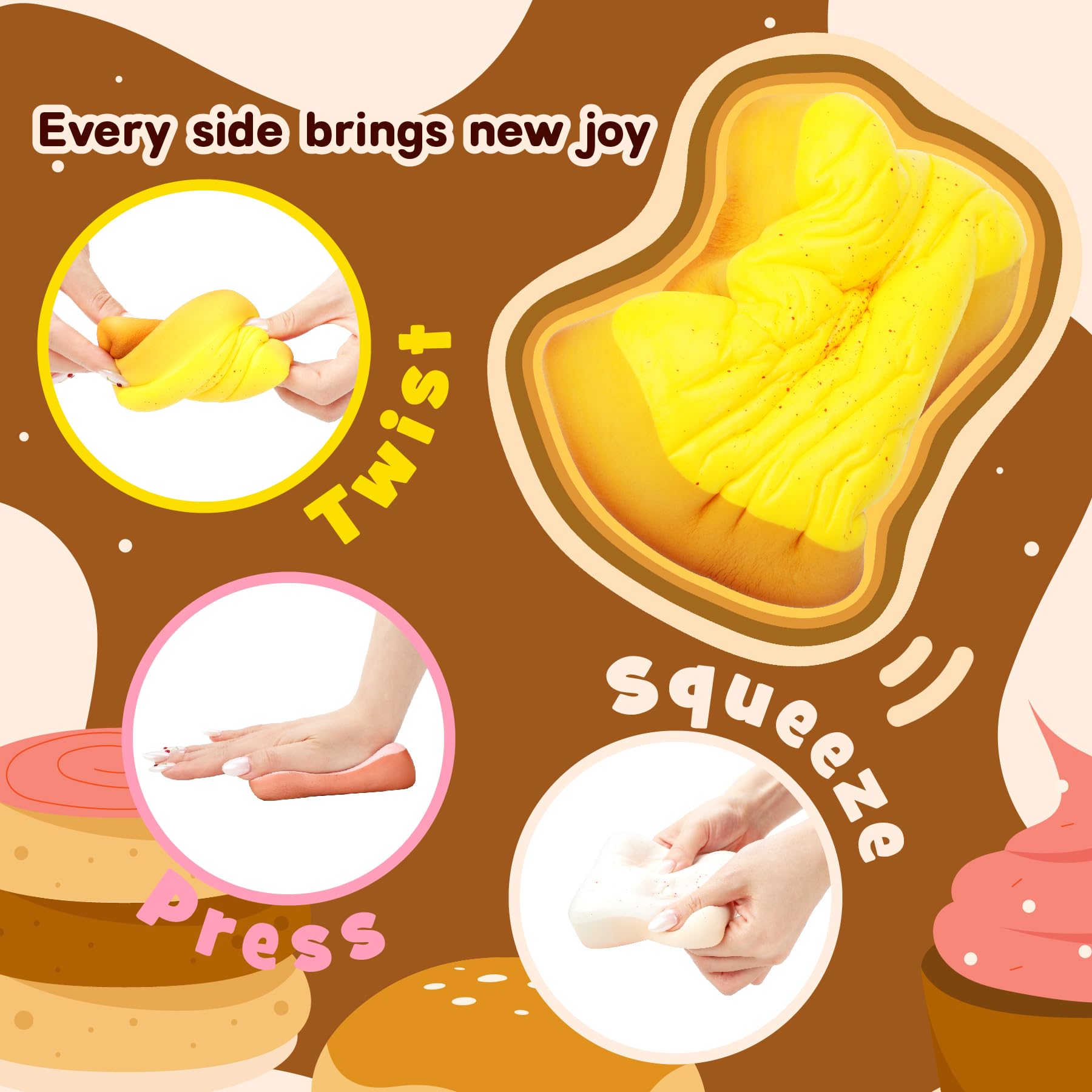 3 Pack Slow Rising Squishy Butter Bread, Realistic Bread Squishies with Butter Scent, Soft Sticky Squishy Toy, Stress Relief Fidget for Focus, Popular Squishies Gift Party Favor