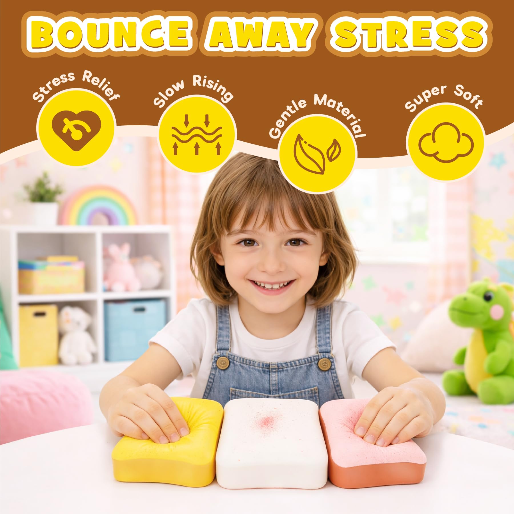 3 Pack Slow Rising Squishy Butter Bread, Realistic Bread Squishies with Butter Scent, Soft Sticky Squishy Toy, Stress Relief Fidget for Focus, Popular Squishies Gift Party Favor