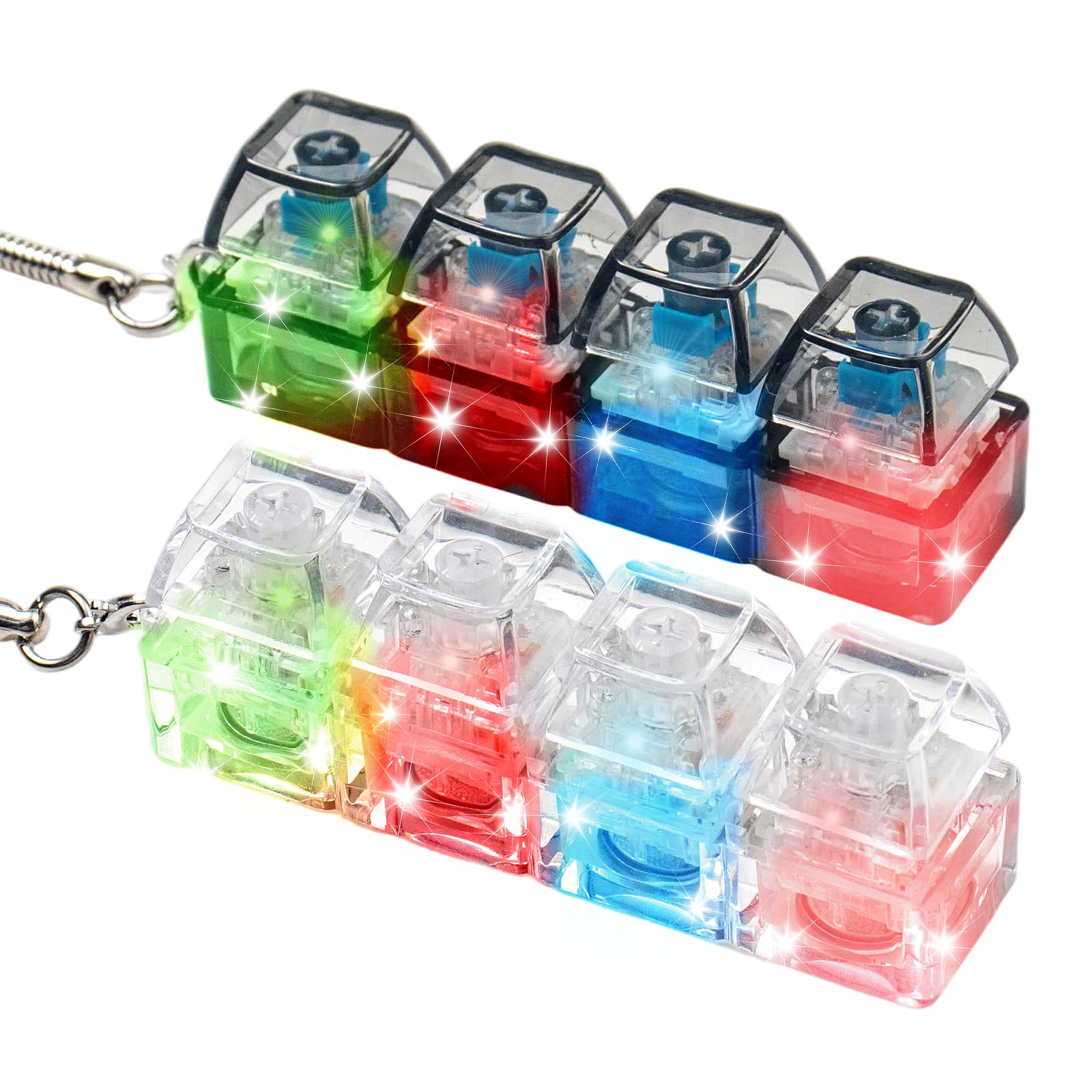 2 Pcs Keyboard Fidget Toy for Adults Fidget Keyboard Clicker Toys with LED Lights Keychain Stress Relief for Anxiety Decompression (Black and White)