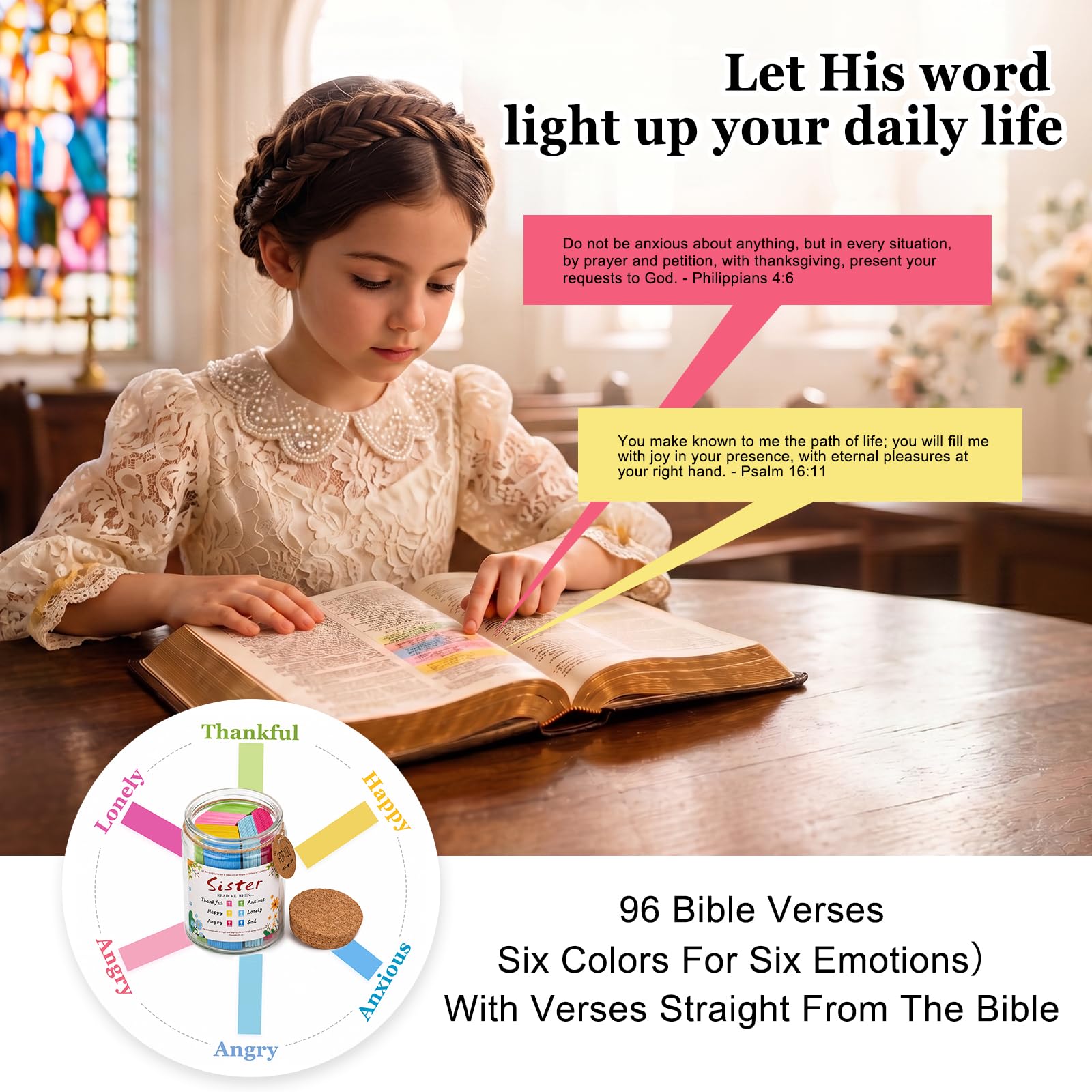 Bible Verse Jar, Read Me When Bible Verses Jar for Daily Encouragement - Christian Gifts for Women, Mothers Day Gift for Mom, Birthday Gifts, Graduation Gift, Prayer Cards With A 48-inch Ribbon Bow
