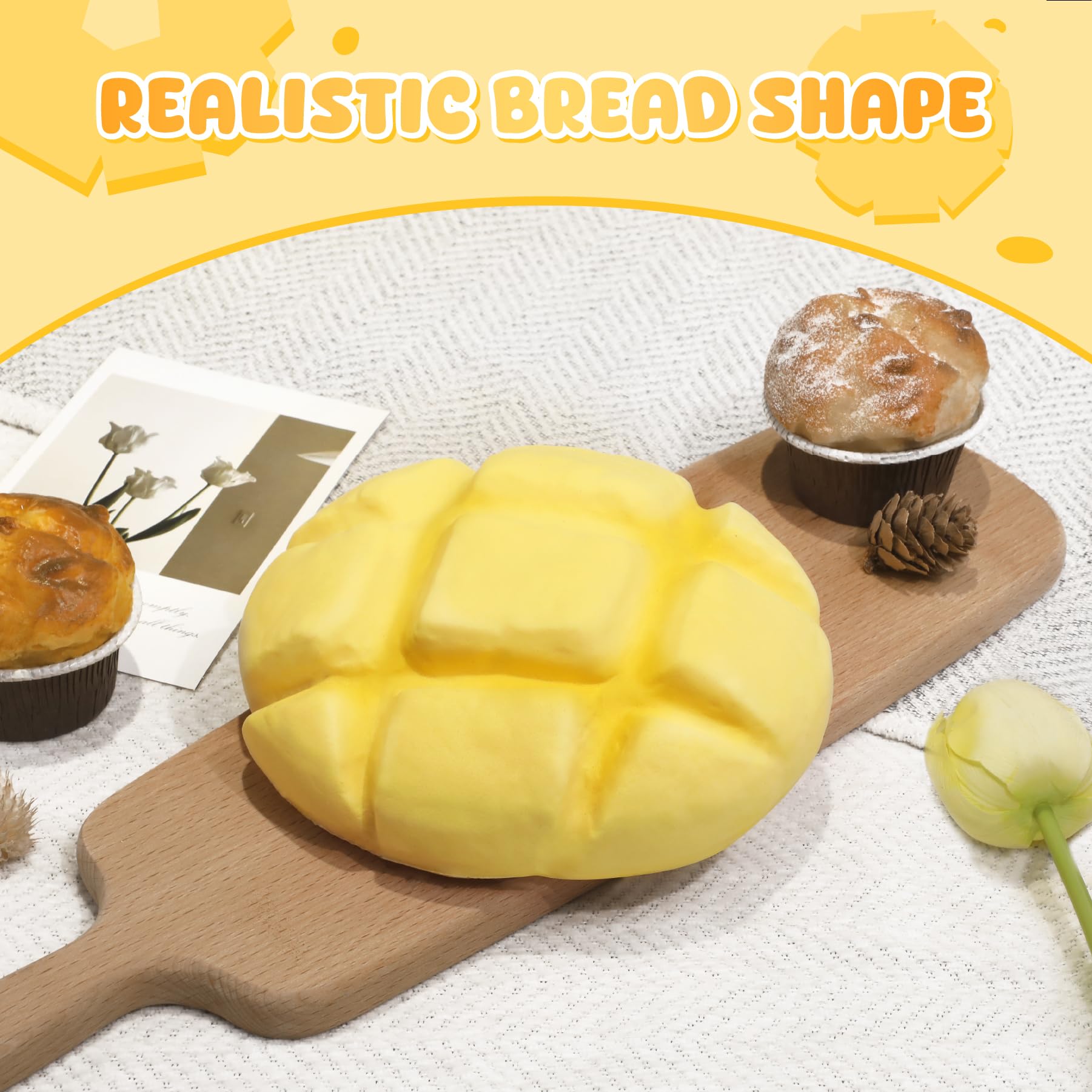 3 Pack Slow Rising Squishy Butter Bread, Realistic Bread Squishies with Butter Scent, Soft Sticky Squishy Toy, Stress Relief Fidget for Focus, Popular Squishies Gift Party Favor